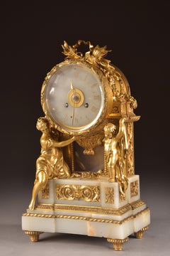 Impressive Clock, Image of a Beautiful Woman and Cherub Carrying a Clock