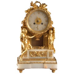 Impressive Clock, Image of a Beautiful Woman and Cherub Carrying a Clock