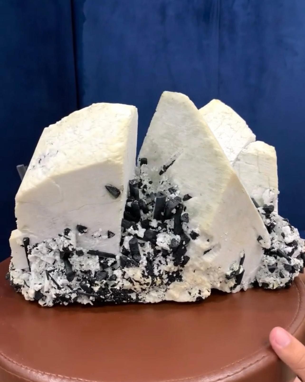 Contemporary Impressive Cluster Of Huge Microcline Feldspar With Black Tourmaline For Sale