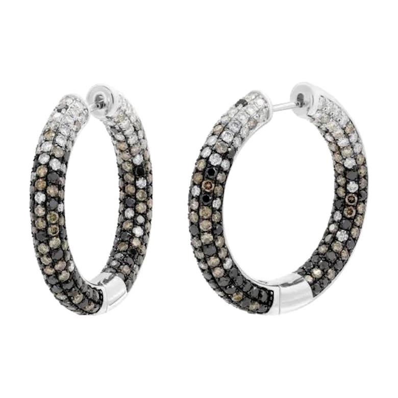 Impressive Cognac Diamond White Gold Hoop Earrings For Sale