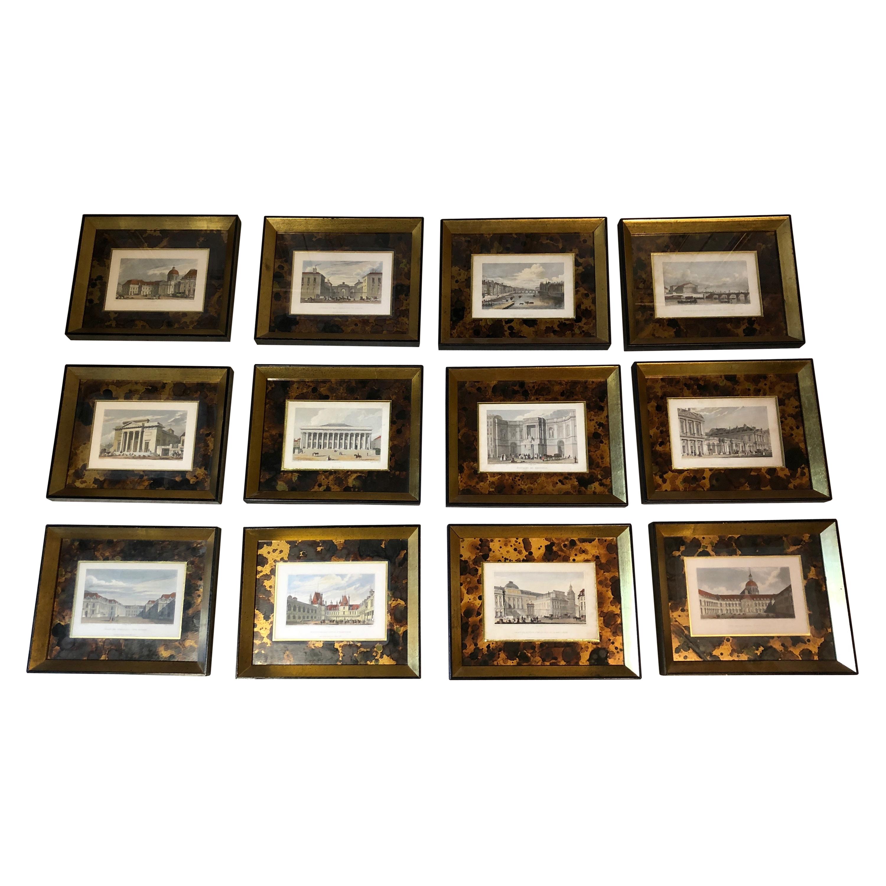 Impressive Collection of 12 Antique Framed and Hand Colored Bookplate Engravings