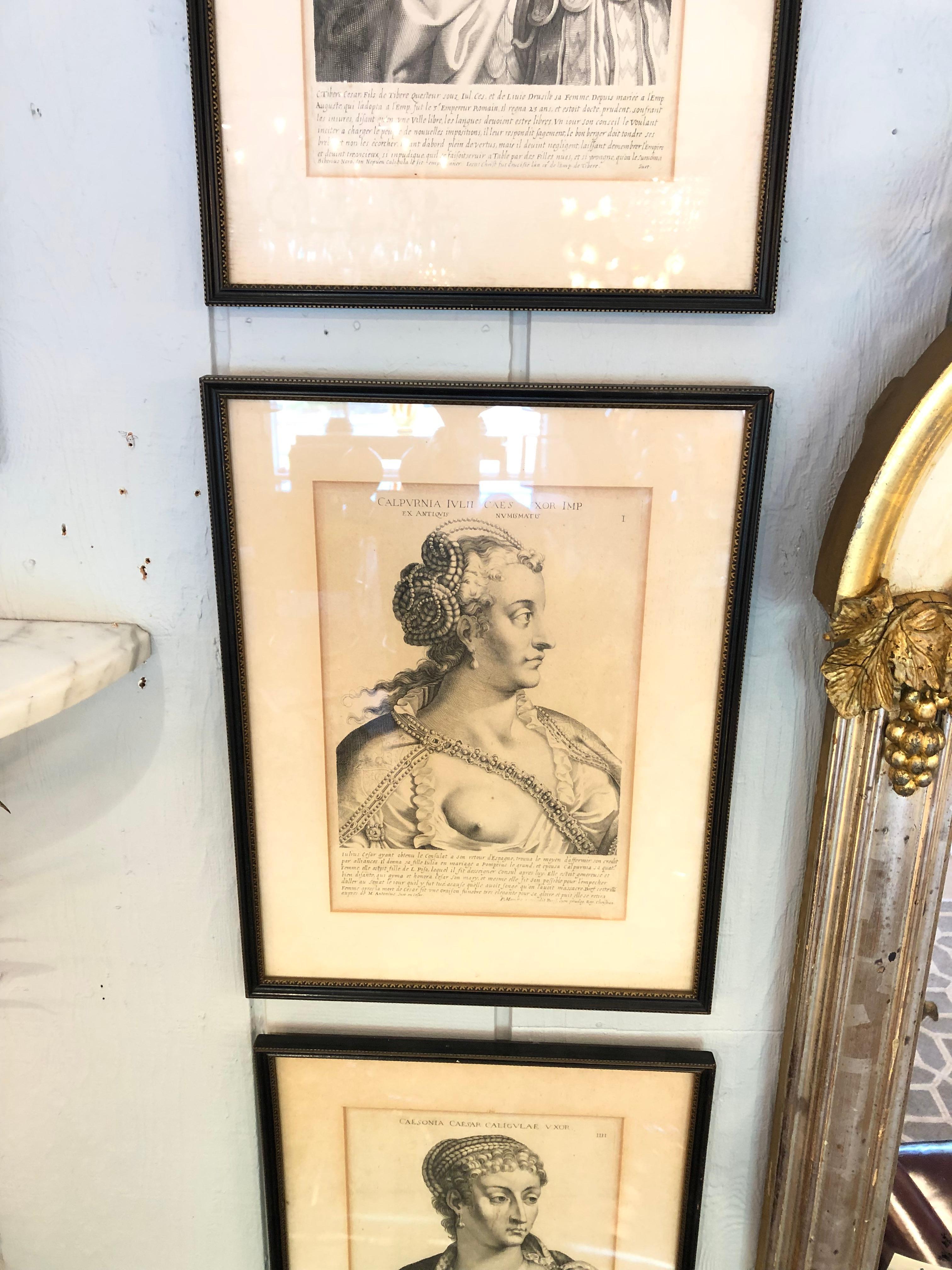 Italian Impressive Collection of 8 Antique Etchings Portraits of Roman Leaders For Sale