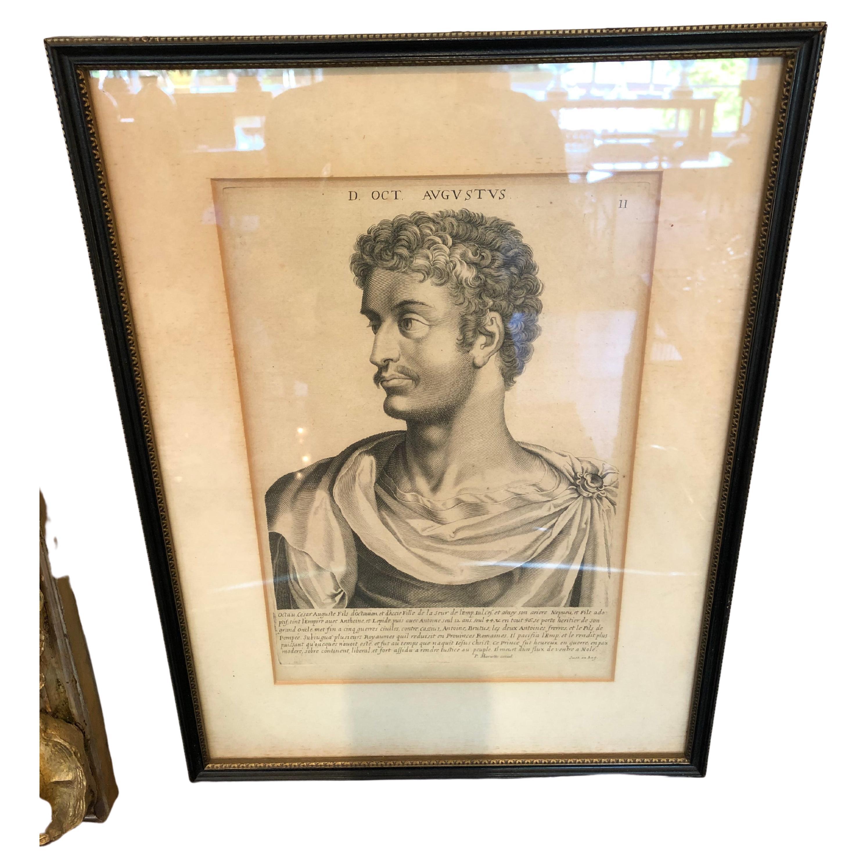 Impressionnante collection de 8 gravures anciennes de portraits de chefs de file romains