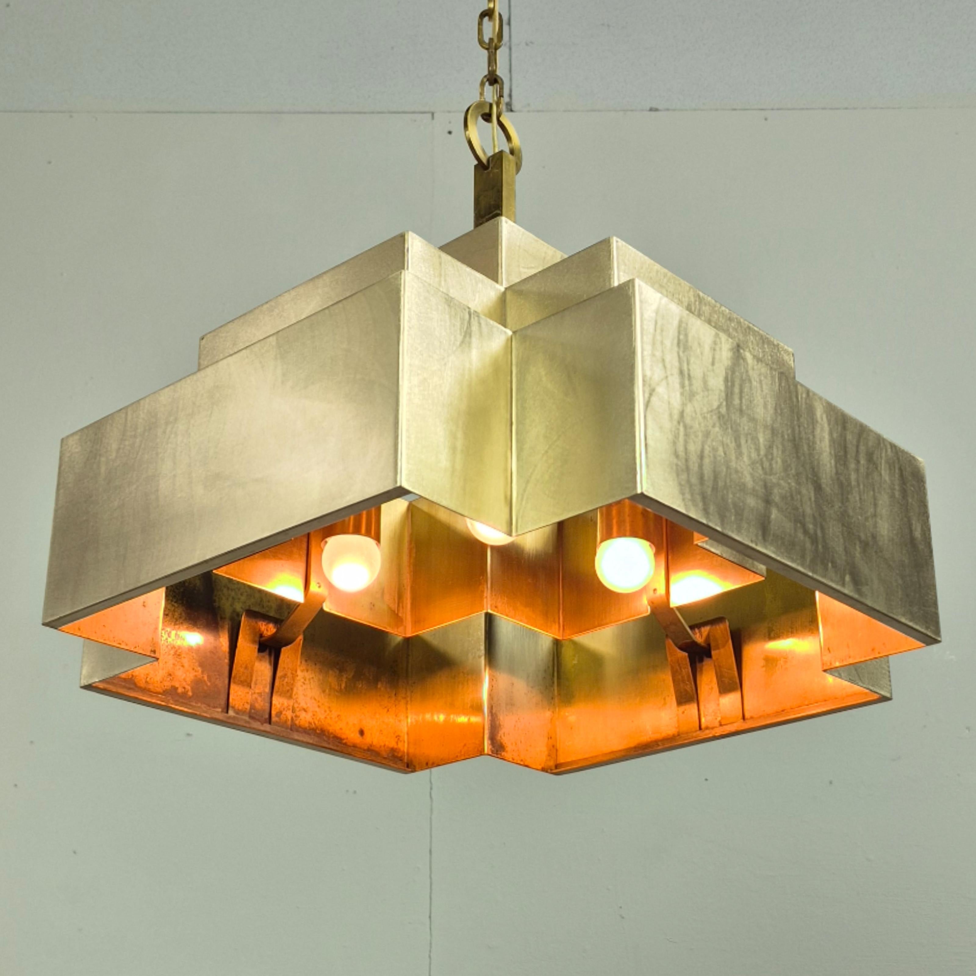 Impressive cubist chandelier made from copper, Germany 1960s For Sale 4