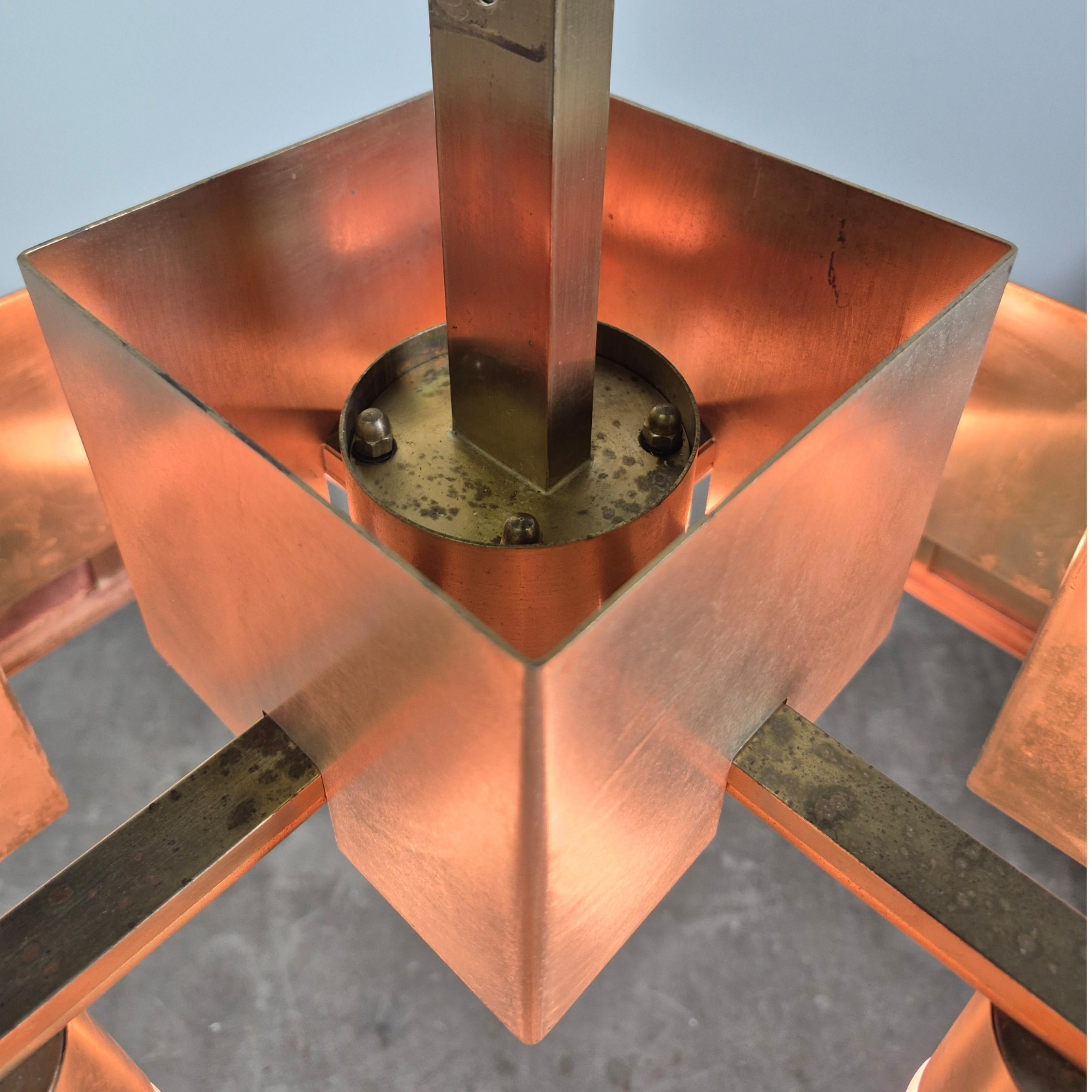 Impressive cubist chandelier made from copper, Germany 1960s For Sale 5