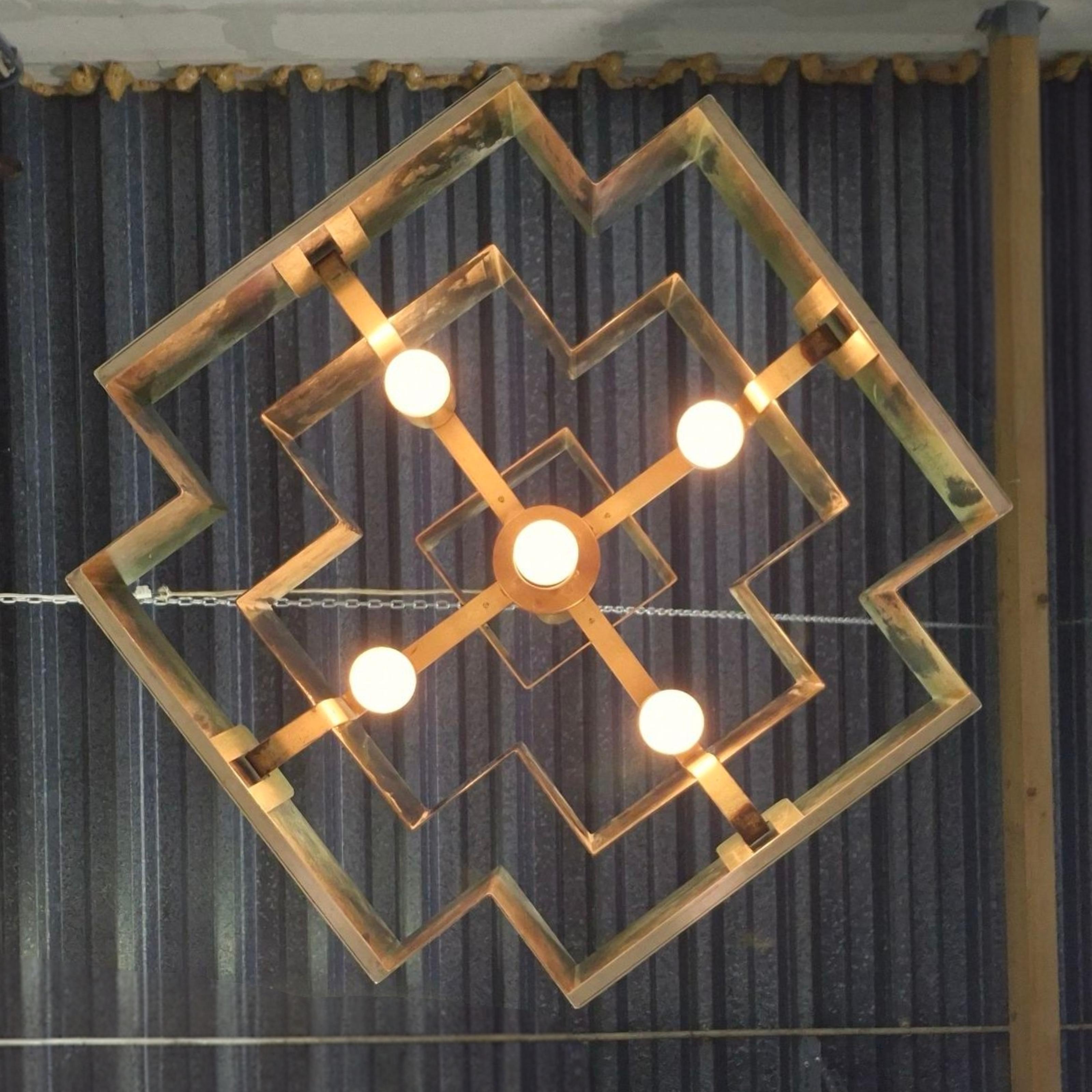 Impressive cubist chandelier made from copper, Germany 1960s For Sale 7