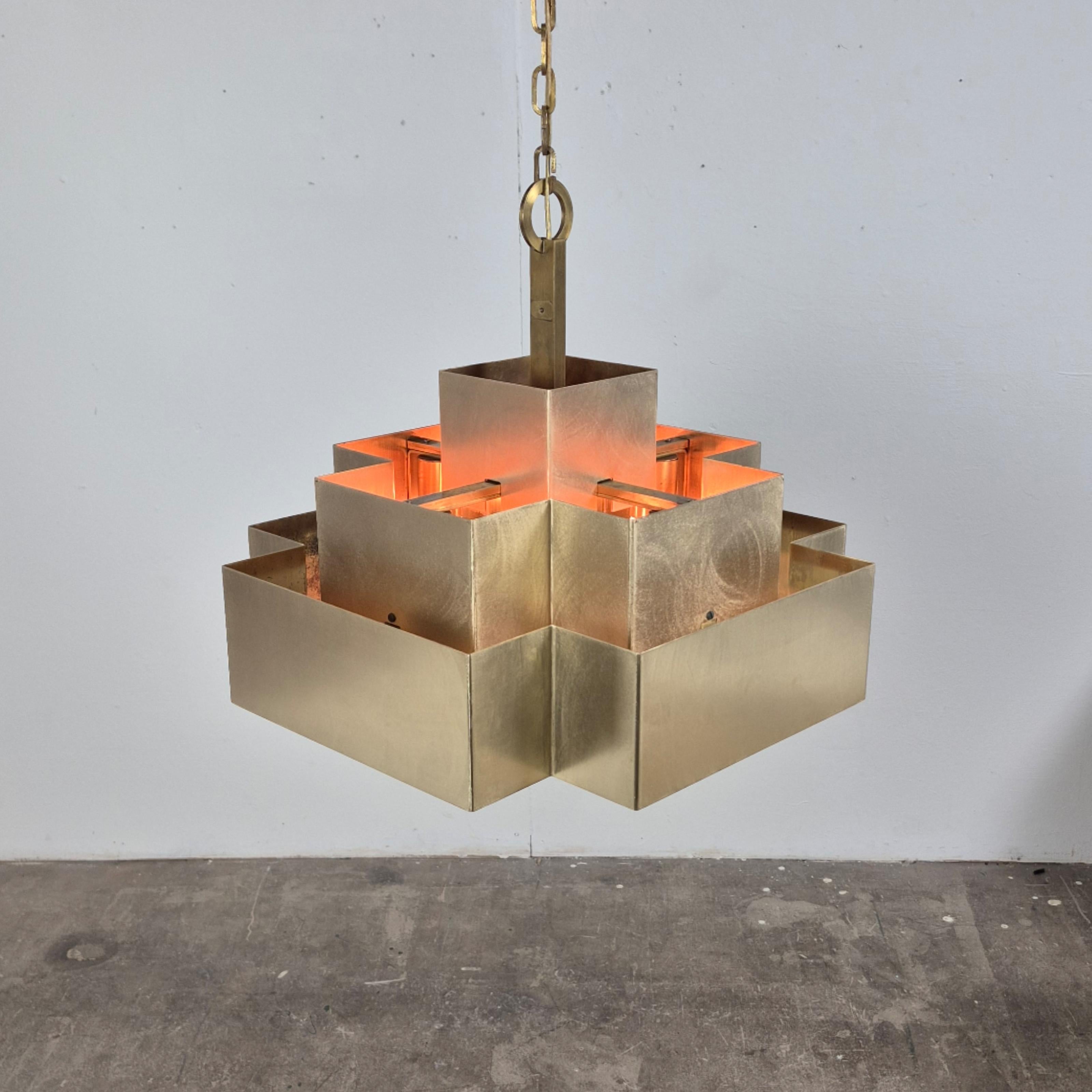 Impressive cubist chandelier made from copper, Germany 1960s For Sale 10