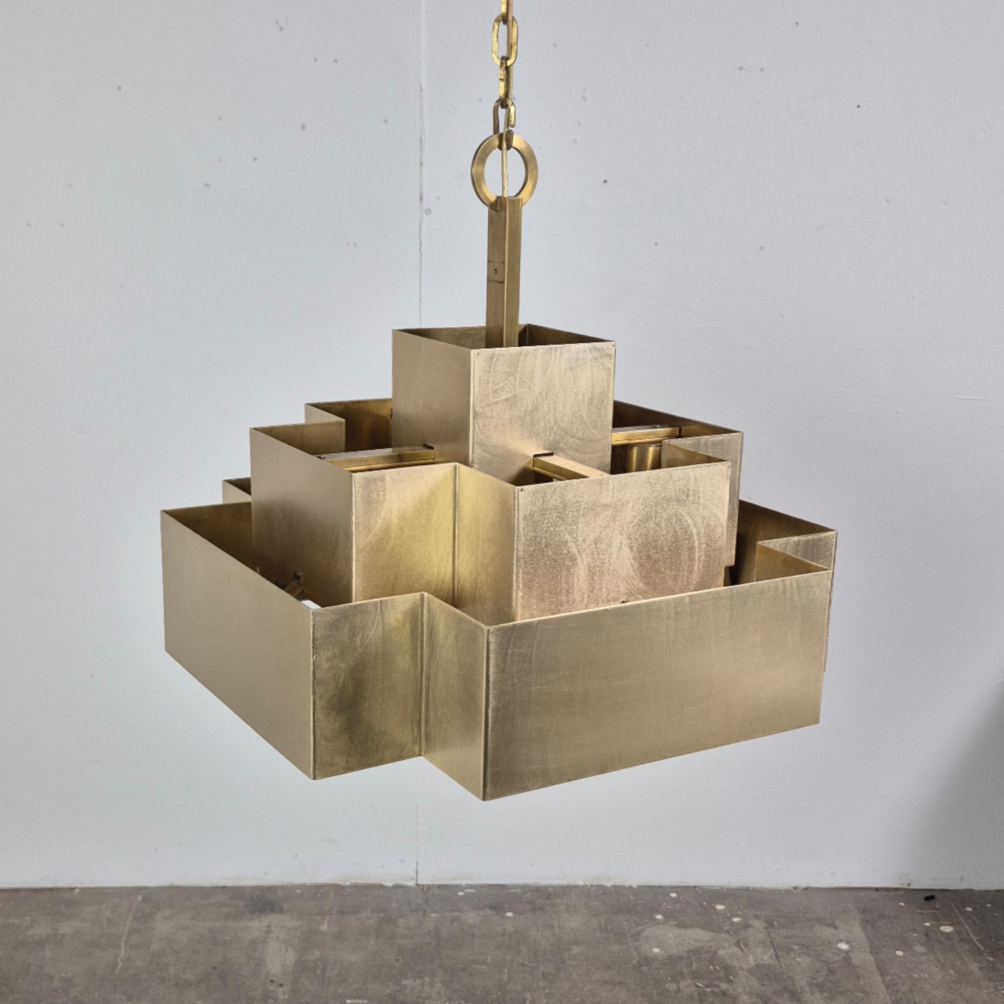 Impressive cubist chandelier made from copper, Germany 1960s For Sale 1