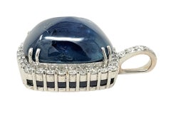 48.83 Carat Cushion Cabochon No Heat GIA Burma Sapphire Pendant with Diamonds