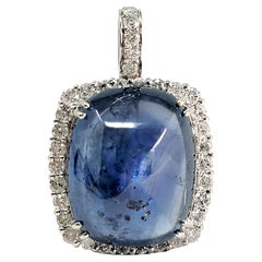 Impressive Cushion Cabochon No Heat Burma Sapphire and Diamond Pendant GIA