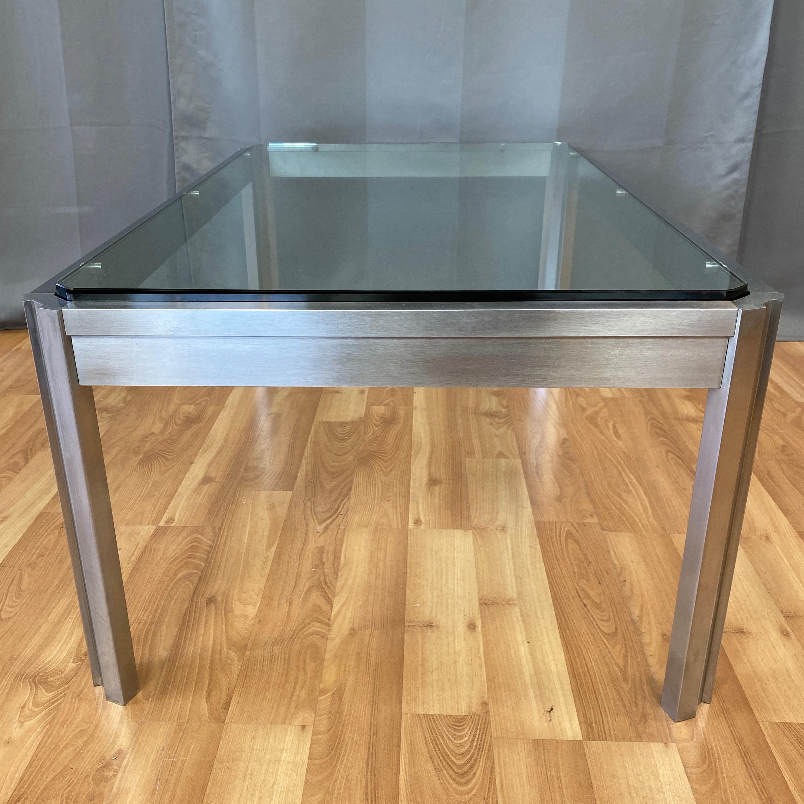 Impressive Custom Fabricated Stainless Steel and Glass Coffee Table, 1970s 3