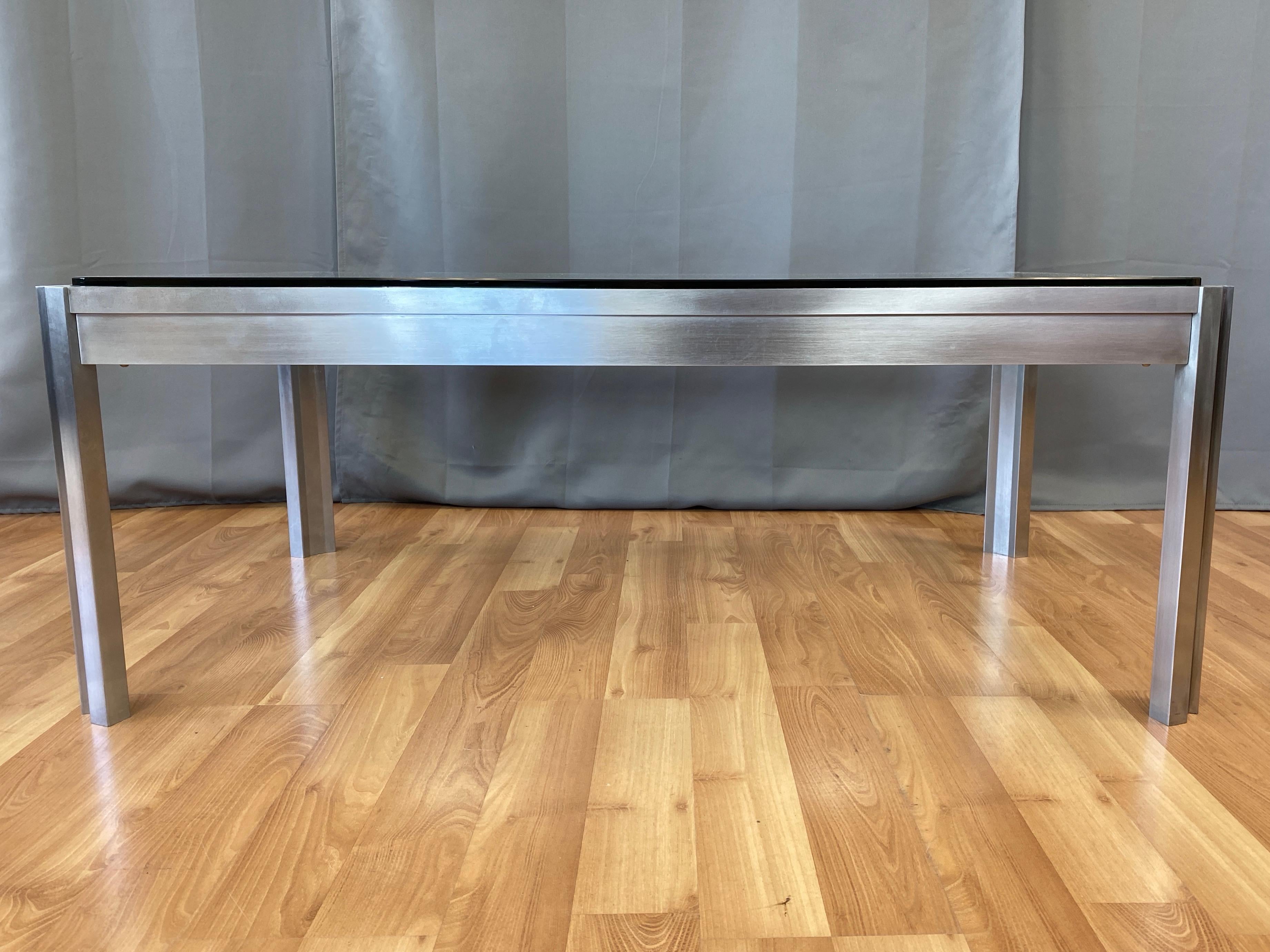 Impressive Custom Fabricated Stainless Steel and Glass Coffee Table, 1970s 5
