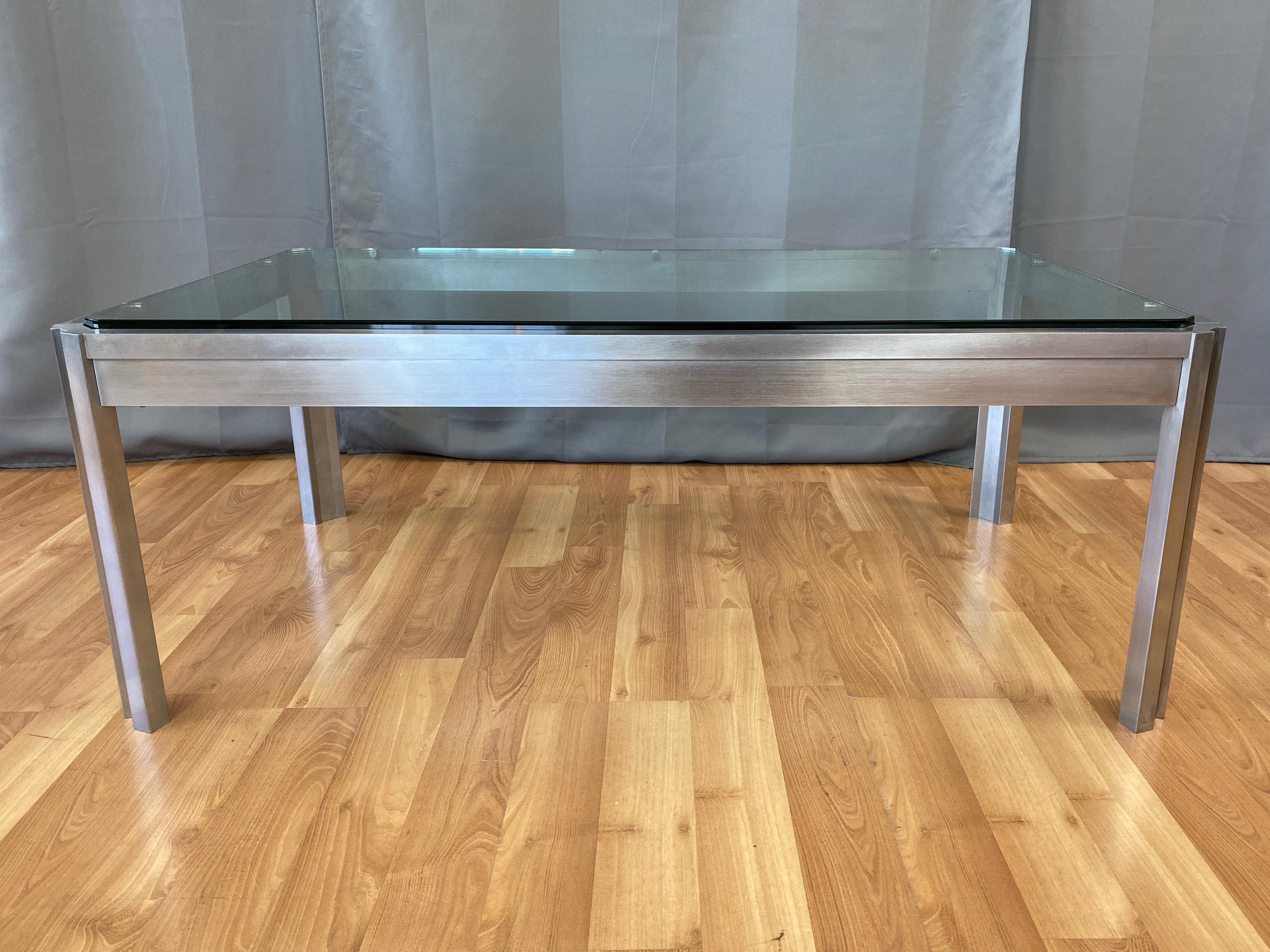 Impressive Custom Fabricated Stainless Steel and Glass Coffee Table, 1970s 6