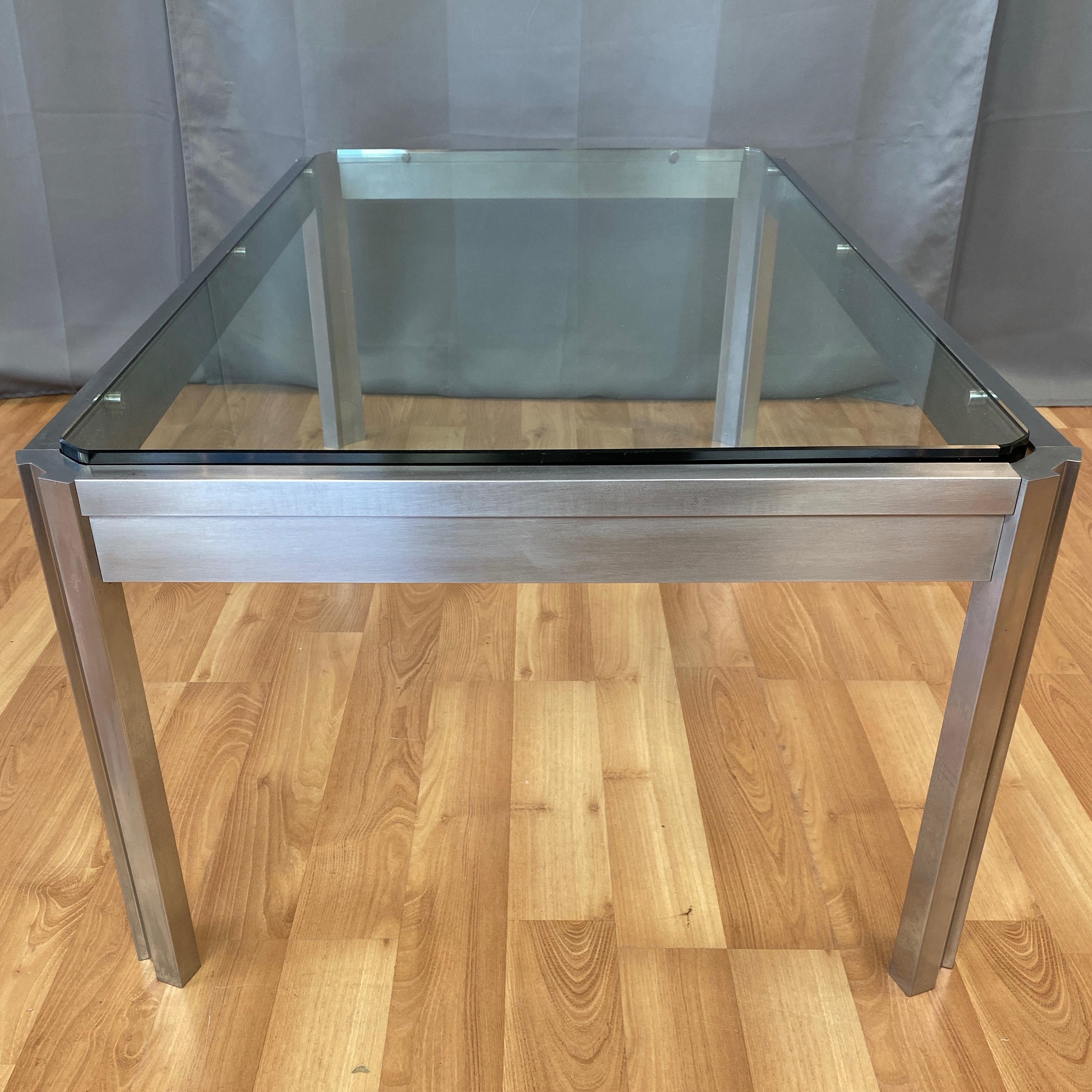 Impressive Custom Fabricated Stainless Steel and Glass Coffee Table, 1970s 8