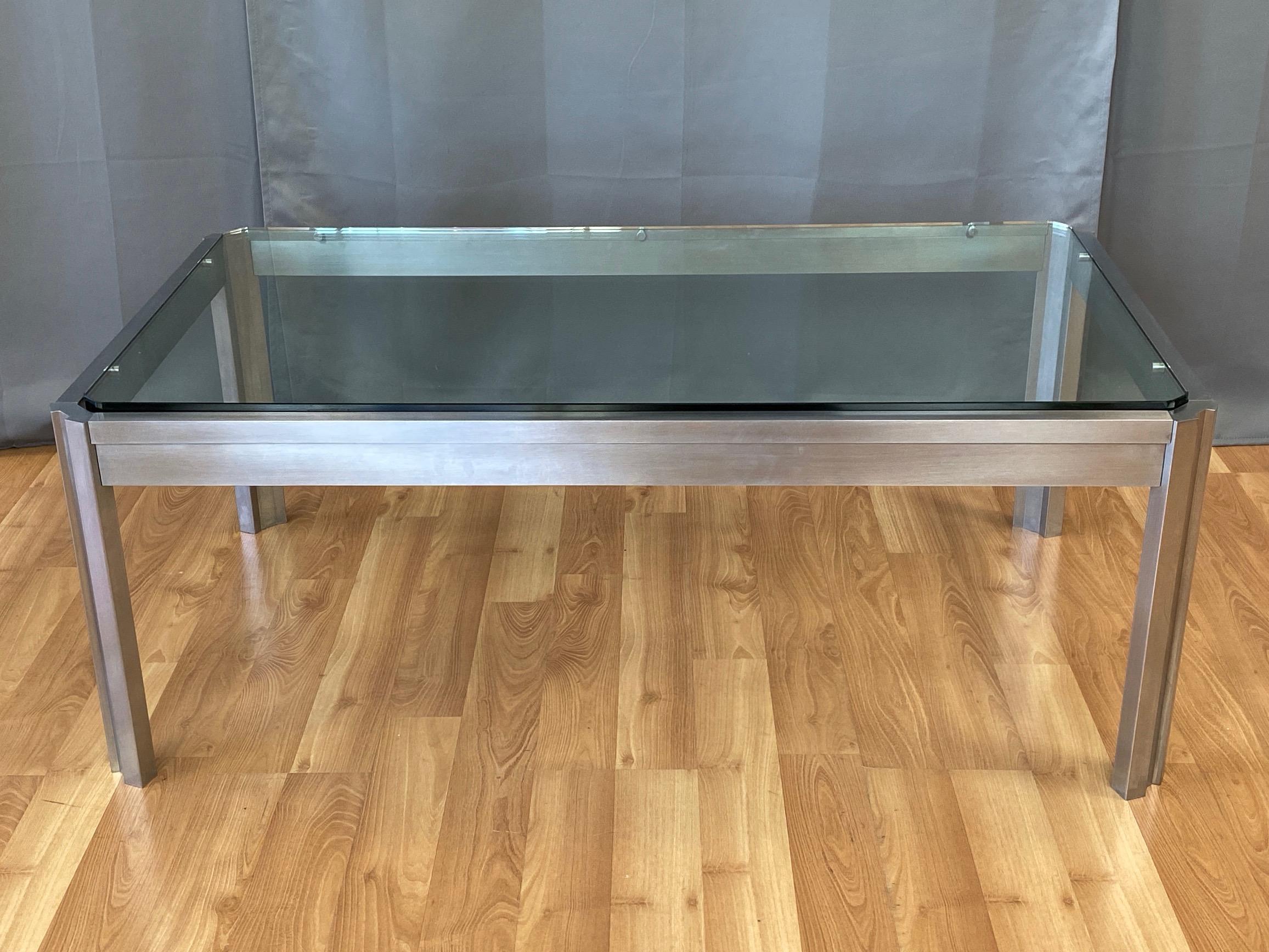 Impressive Custom Fabricated Stainless Steel and Glass Coffee Table, 1970s 9