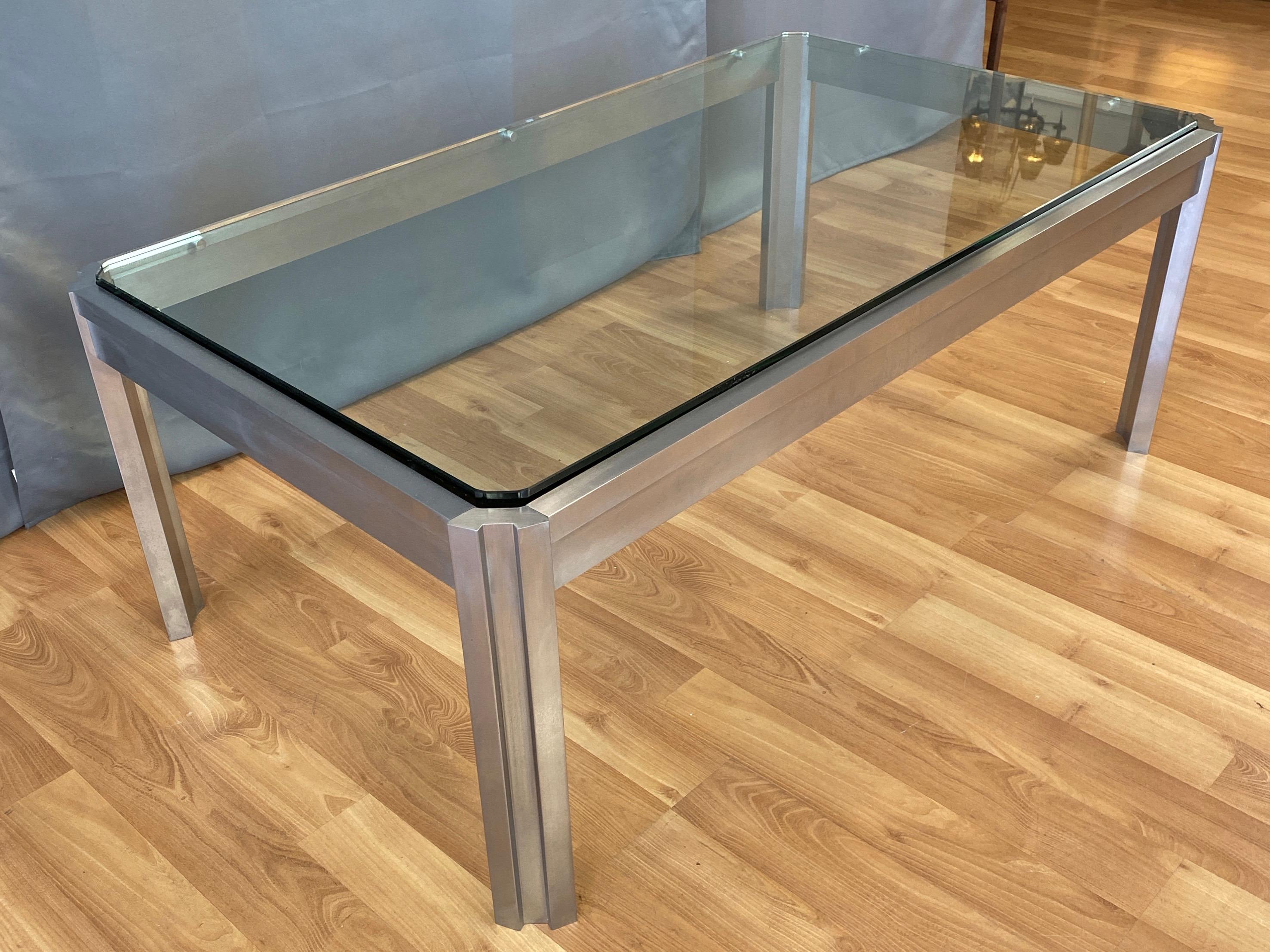 Impressive Custom Fabricated Stainless Steel and Glass Coffee Table, 1970s 10