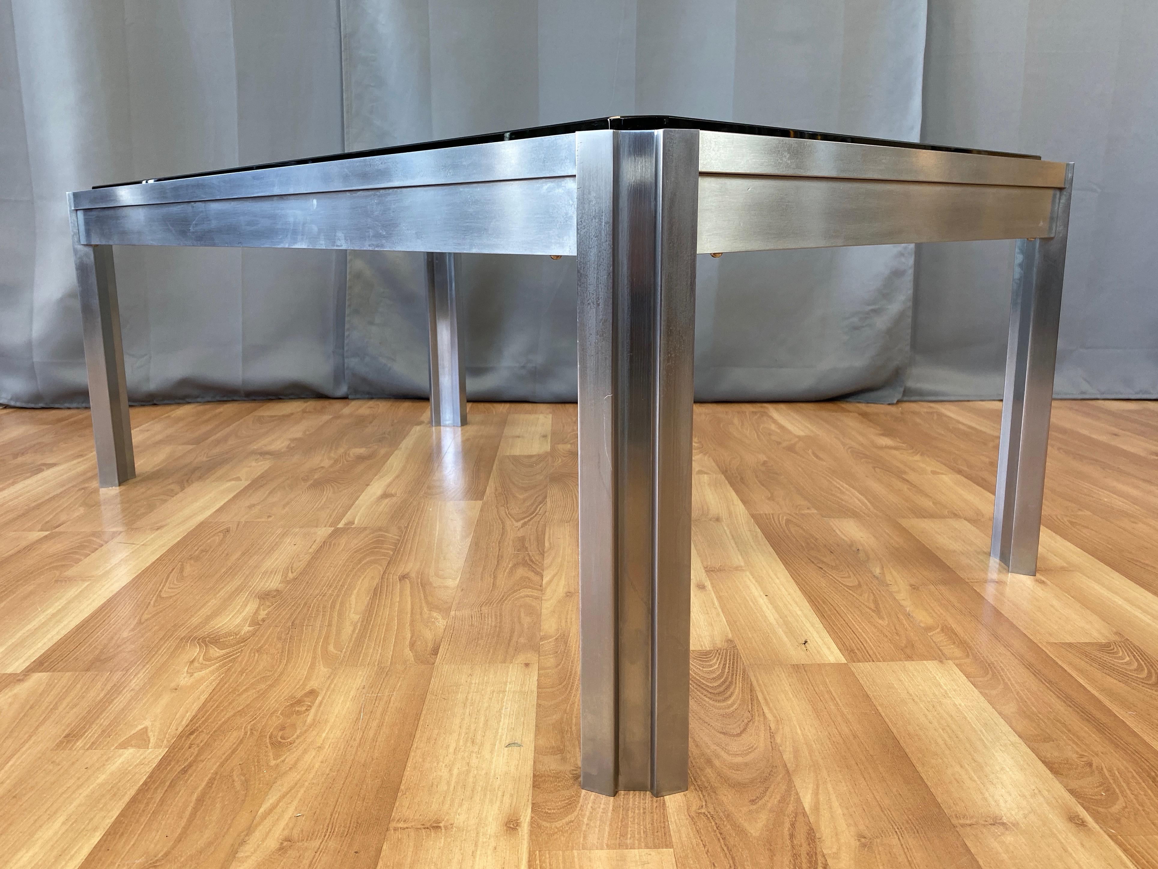 American Impressive Custom Fabricated Stainless Steel and Glass Coffee Table, 1970s