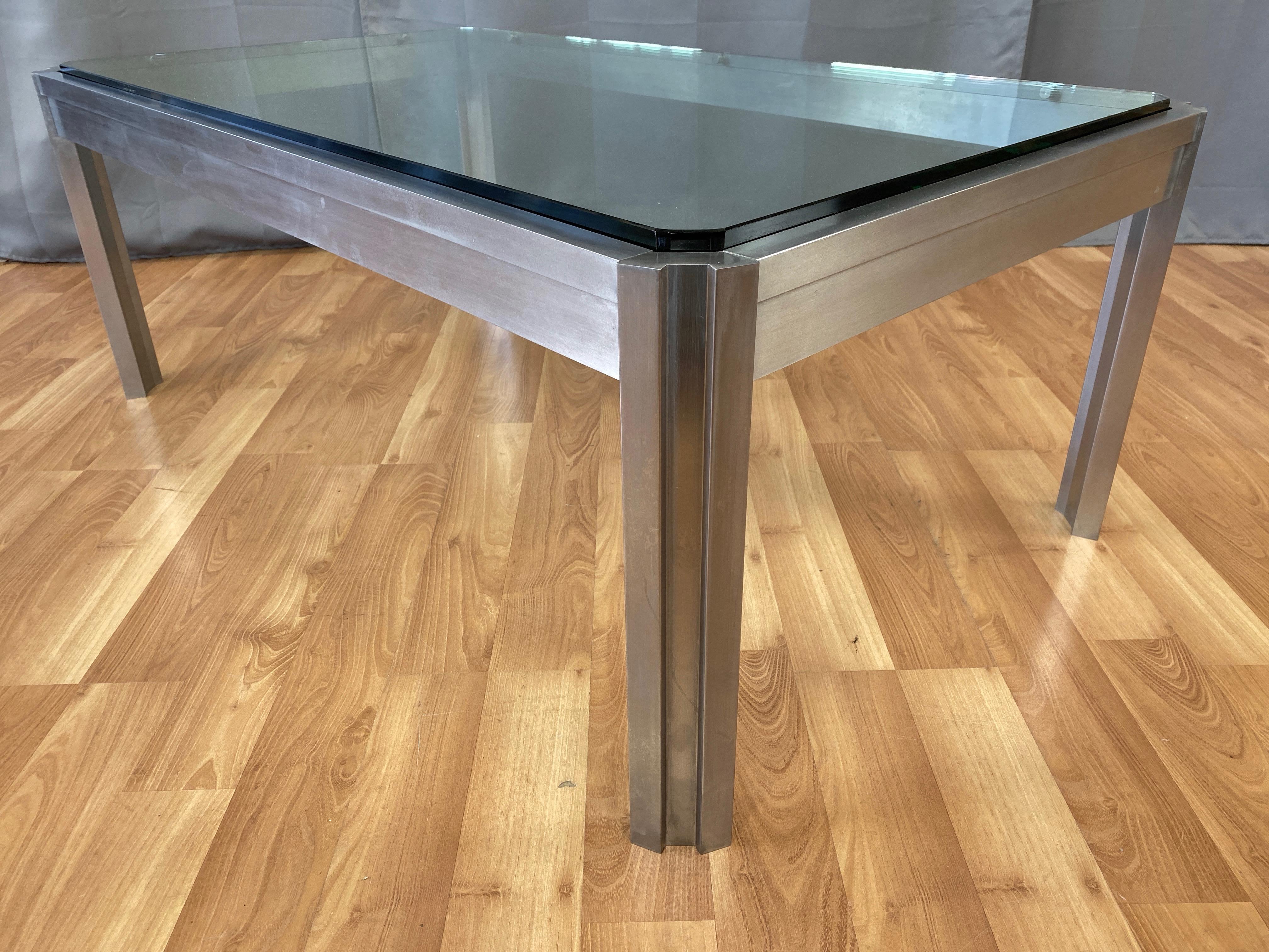 Impressive Custom Fabricated Stainless Steel and Glass Coffee Table, 1970s In Good Condition In San Francisco, CA