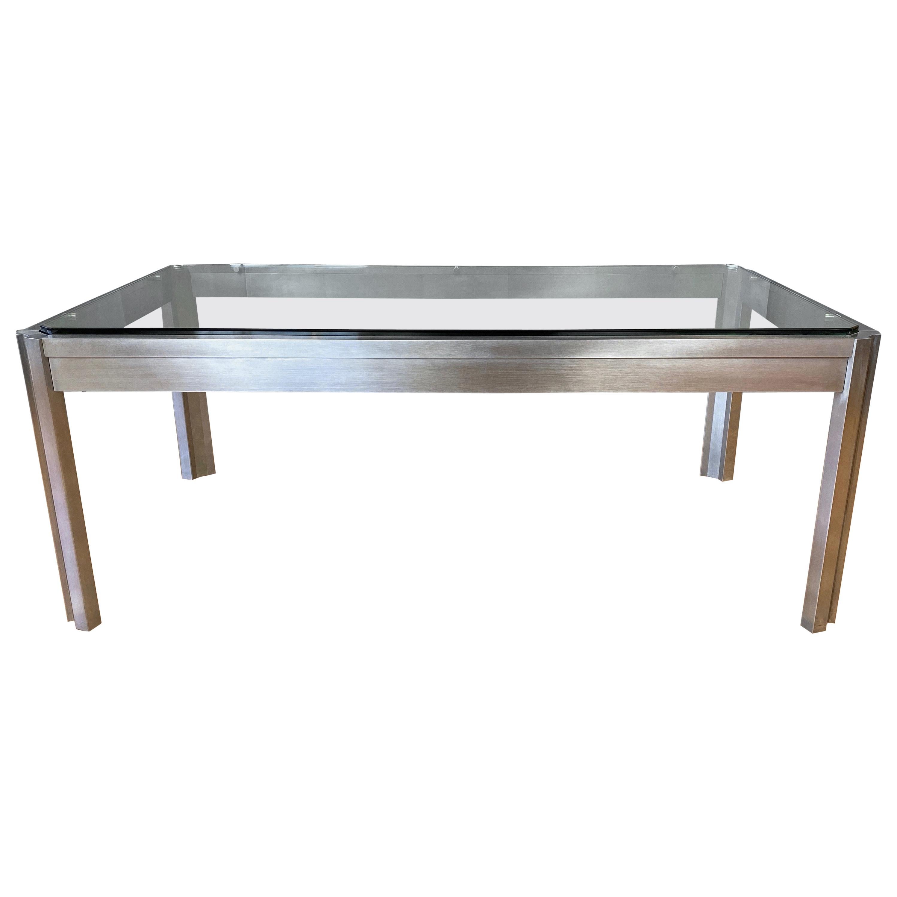Impressive Custom Fabricated Stainless Steel and Glass Coffee Table, 1970s