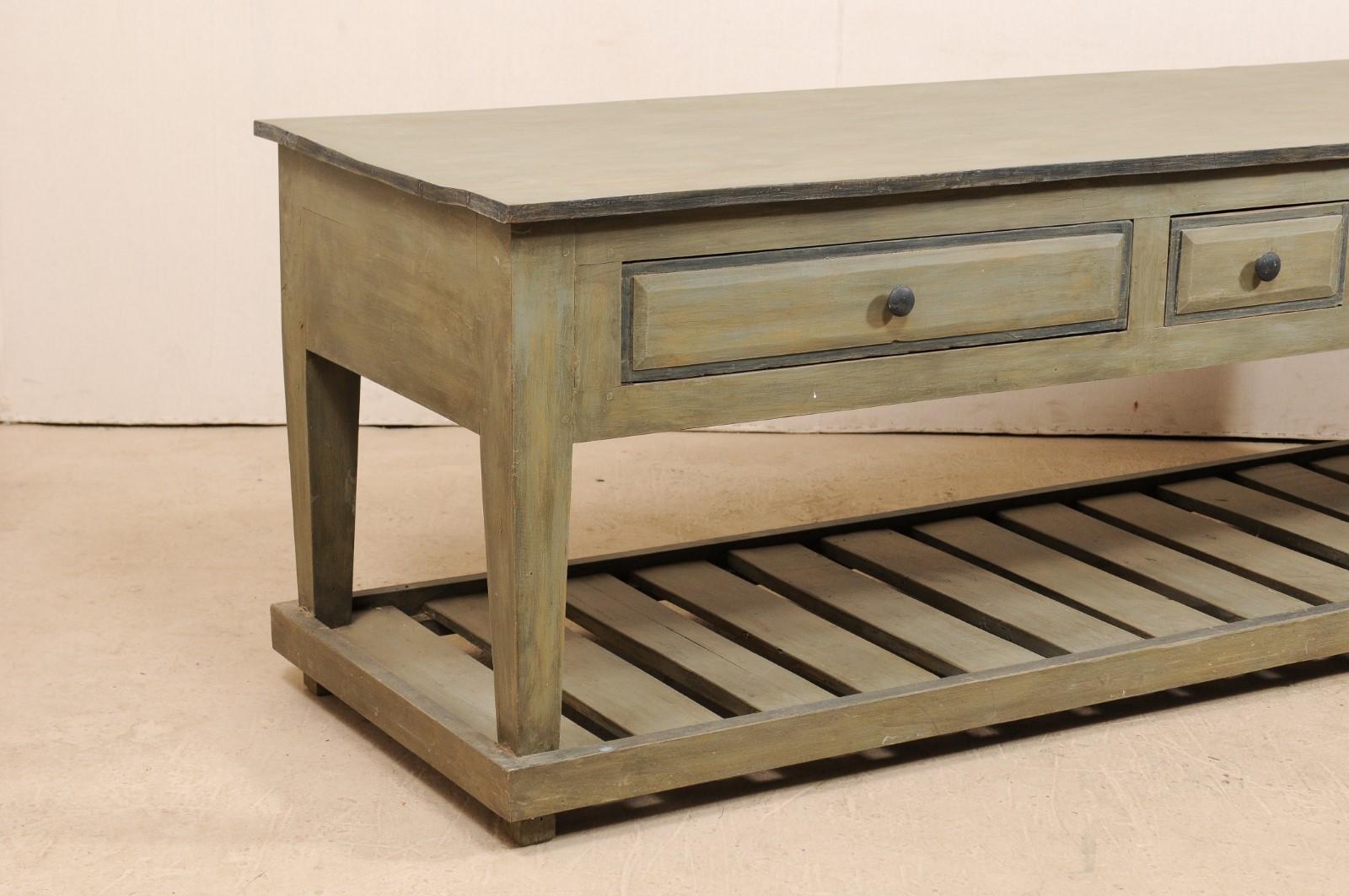 Carved Impressive Custom Painted Wood Kitchen Island Table with Storage