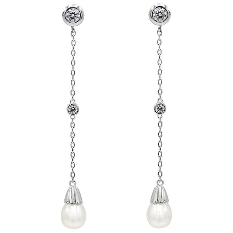 Impressive Dangle Pearl Zirconia White Gold Earrings