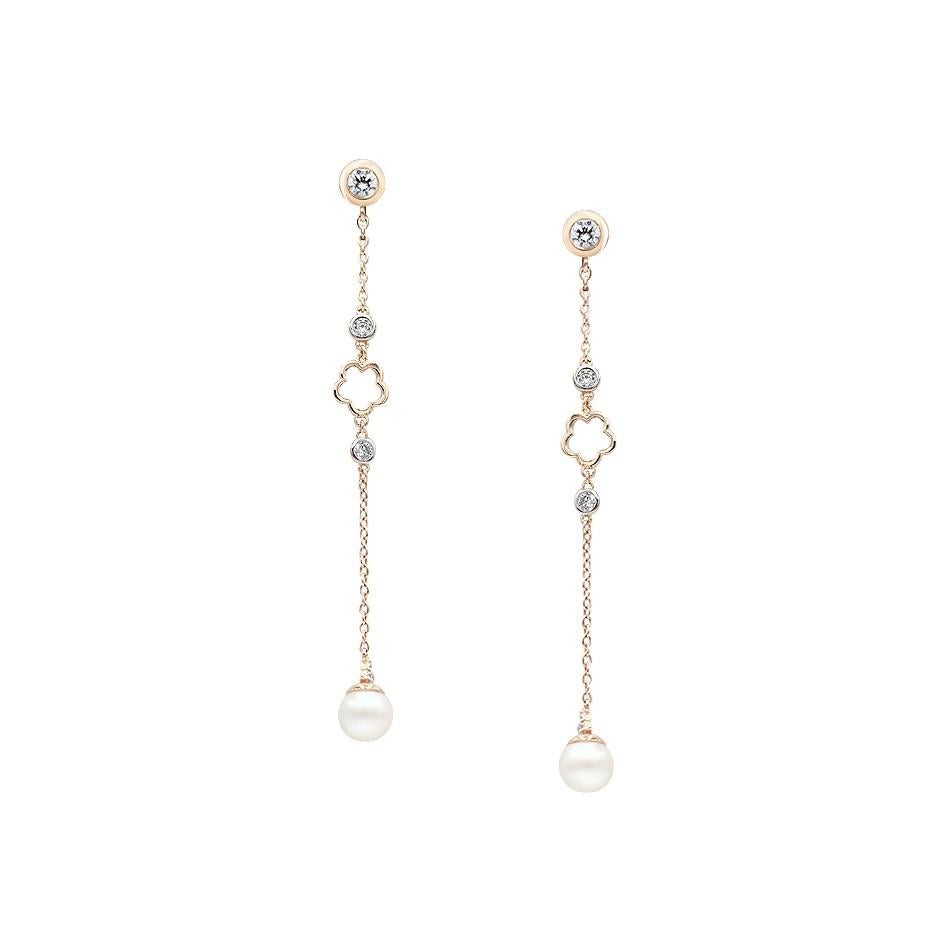 Modern Impressive Dangle Pearl Zirconia Yellow Gold Earrings For Sale