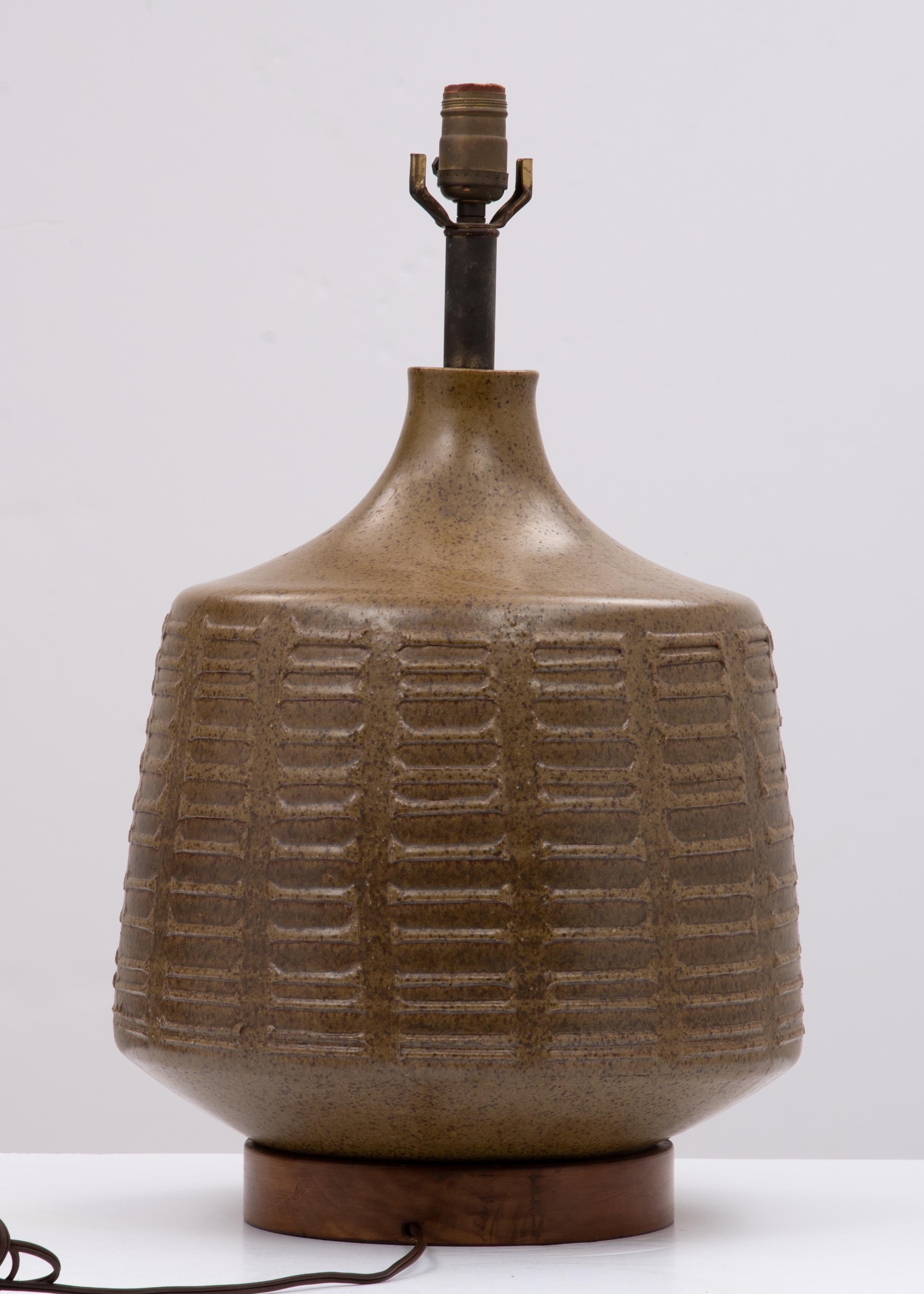 Brass Impressive David Cressey Architectural Pottery Lamp Dark Textured Pro Artisan Pa For Sale