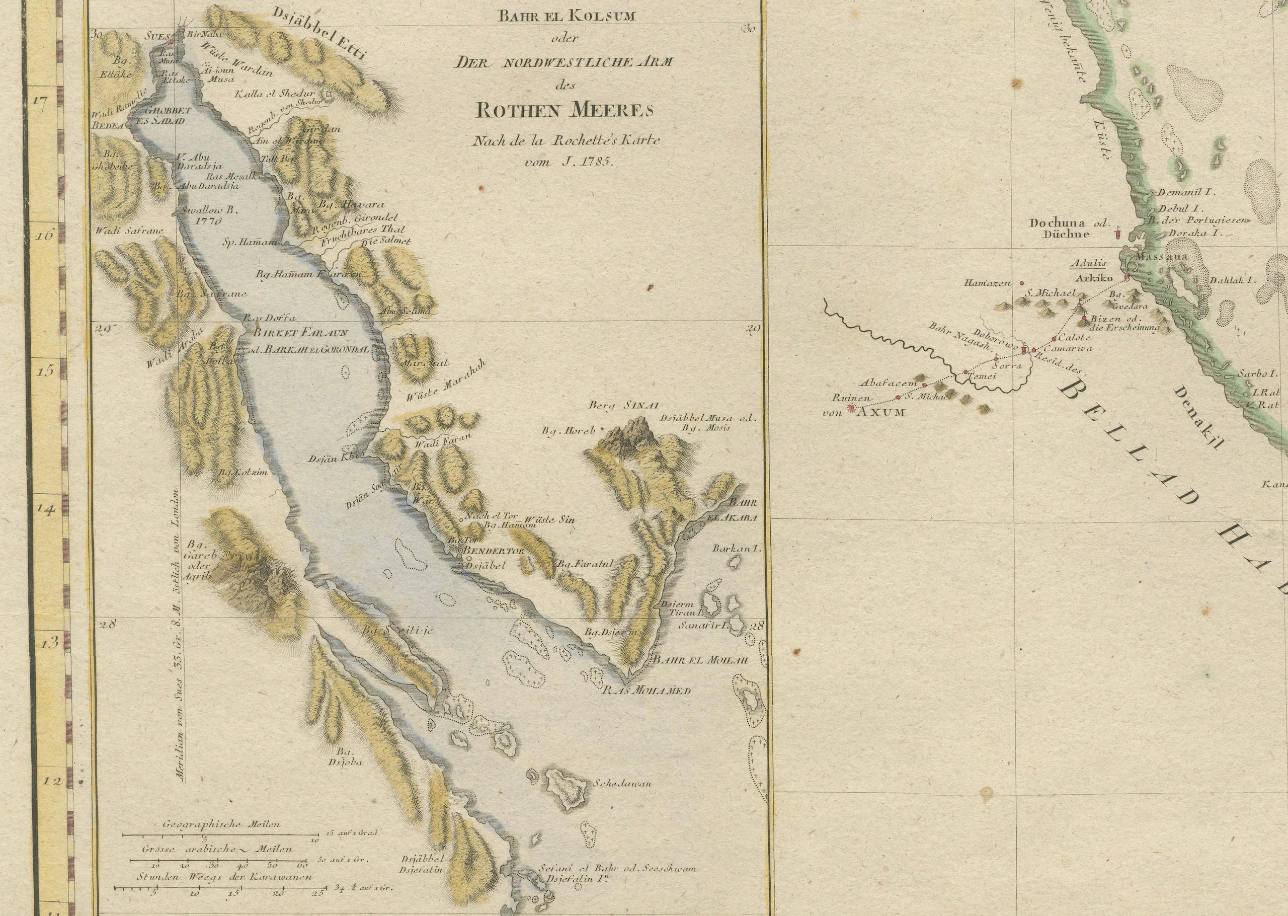 Impressive Decorative Engraved Map of the Red Sea and Arabian Peninsula, 1787 In Good Condition For Sale In Langweer, NL