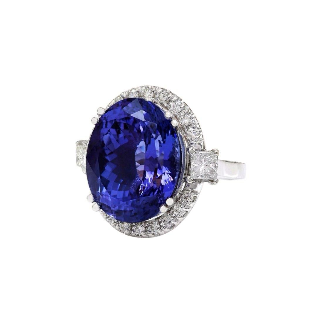 Round Cut Impressive Deep Blue Sapphire 18 Karat White Gold Diamond Ring for Her For Sale