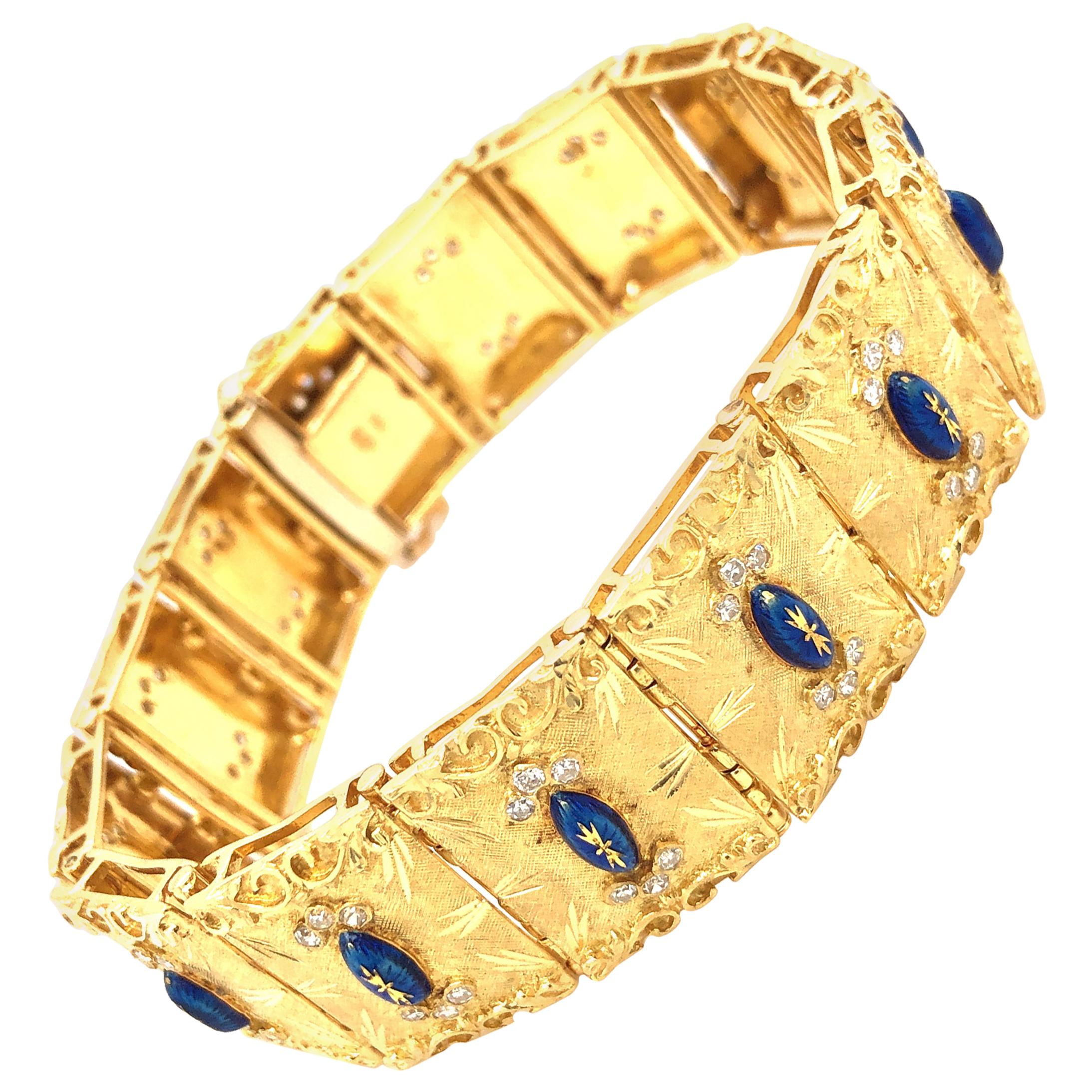1960s Vintage Persian Turquoise Diamond 18 Karat Gold Bracelet at 1stDibs
