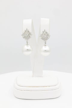 HARBOR D. South Sea Pearl Diamond Cluster Drop Earrings 0.80 Carats 18K