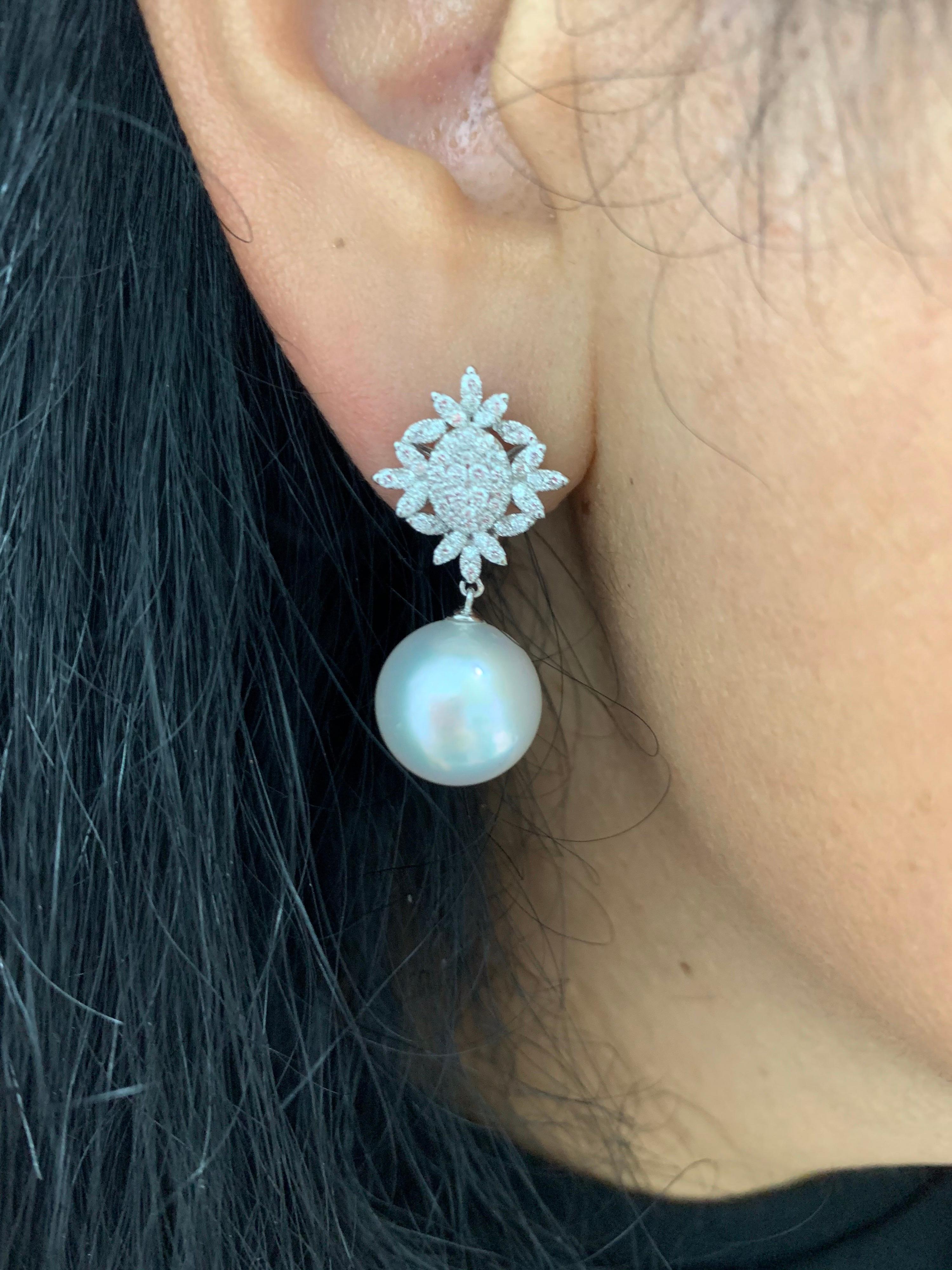 HARBOR D. South Sea Pearl Diamond Cluster Drop Earrings 0.80 Carats 18K  For Sale 1