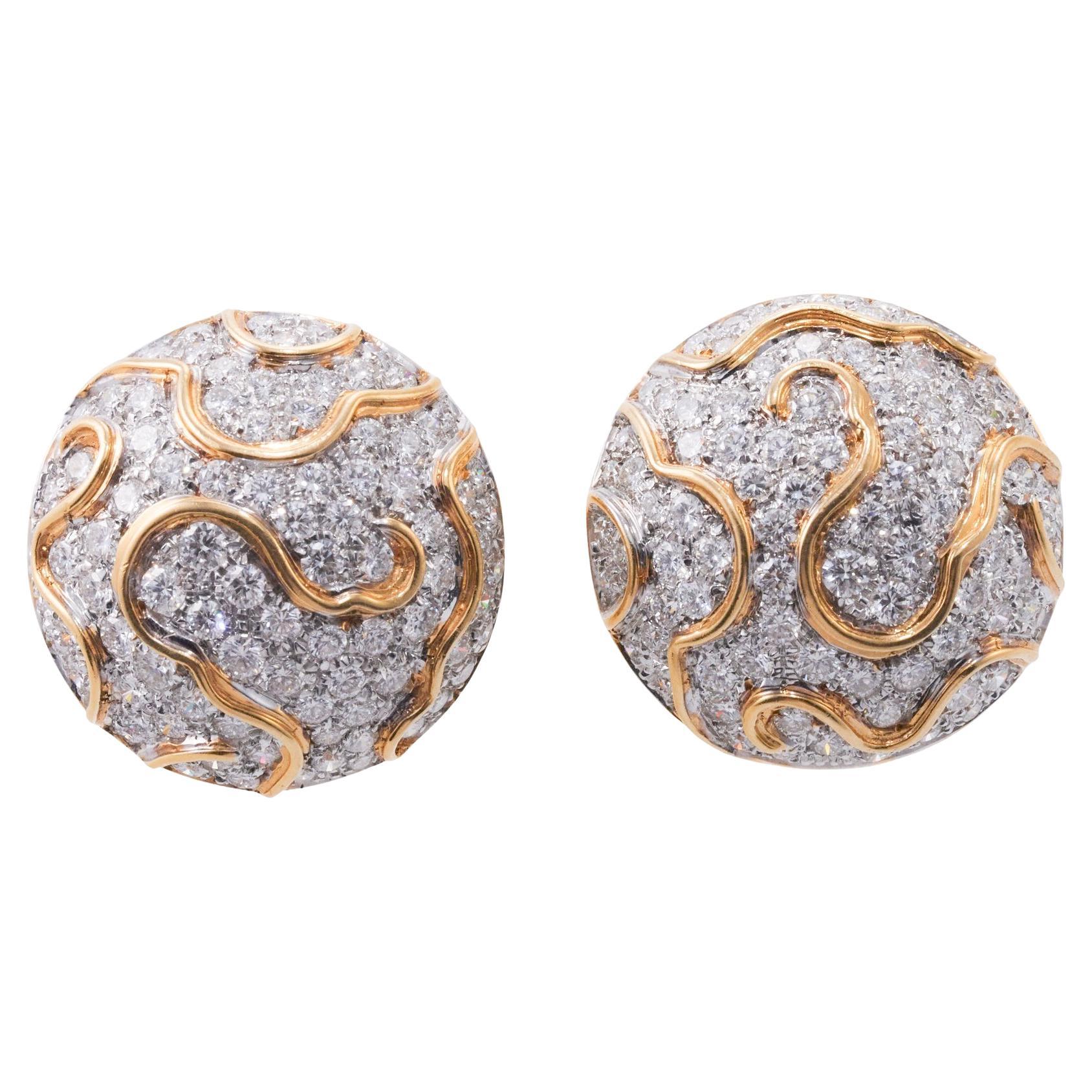 Impressive Diamond Gold Button Earrings For Sale