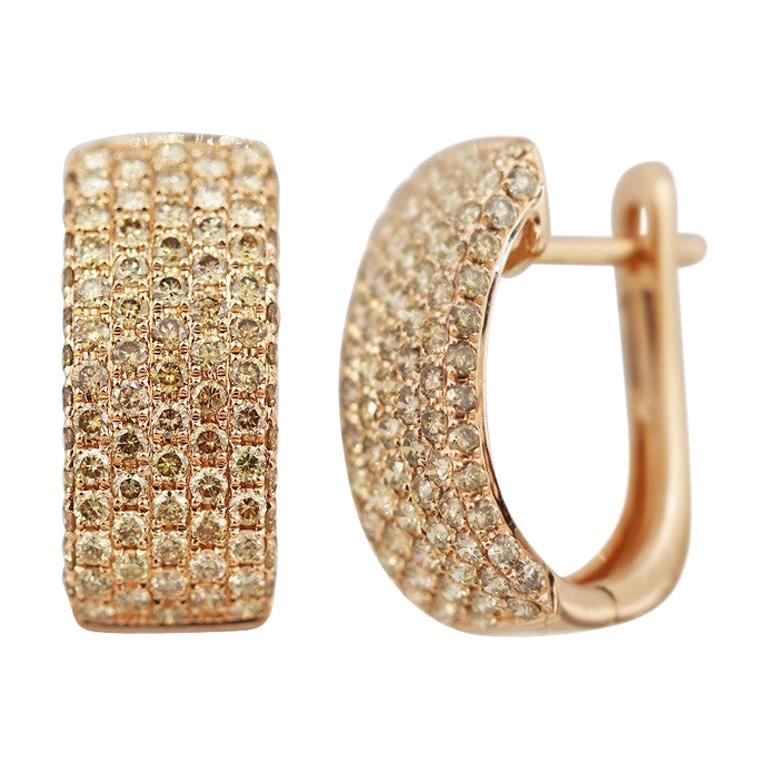 Impressive Diamond Pink Gold Lever, Back Earrings For Sale