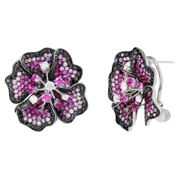 Impressive Diamond Pink Sapphire Flower White 18k Gold Earrings for Her For Sale
