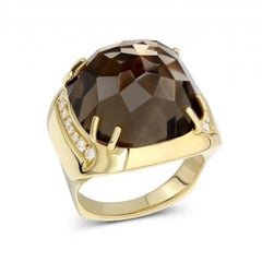 Impressive Diamond Quartz Yellow 18k Gold Ring for Her
