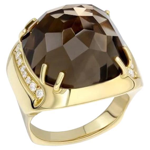 Impressive Diamond Quartz Yellow 18k Gold Ring for Her