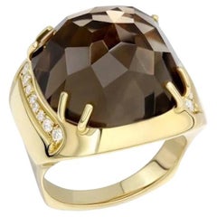 Beeindruckender Diamant-Quarz-Ring aus gelbem 18 Karat Gold für ihr