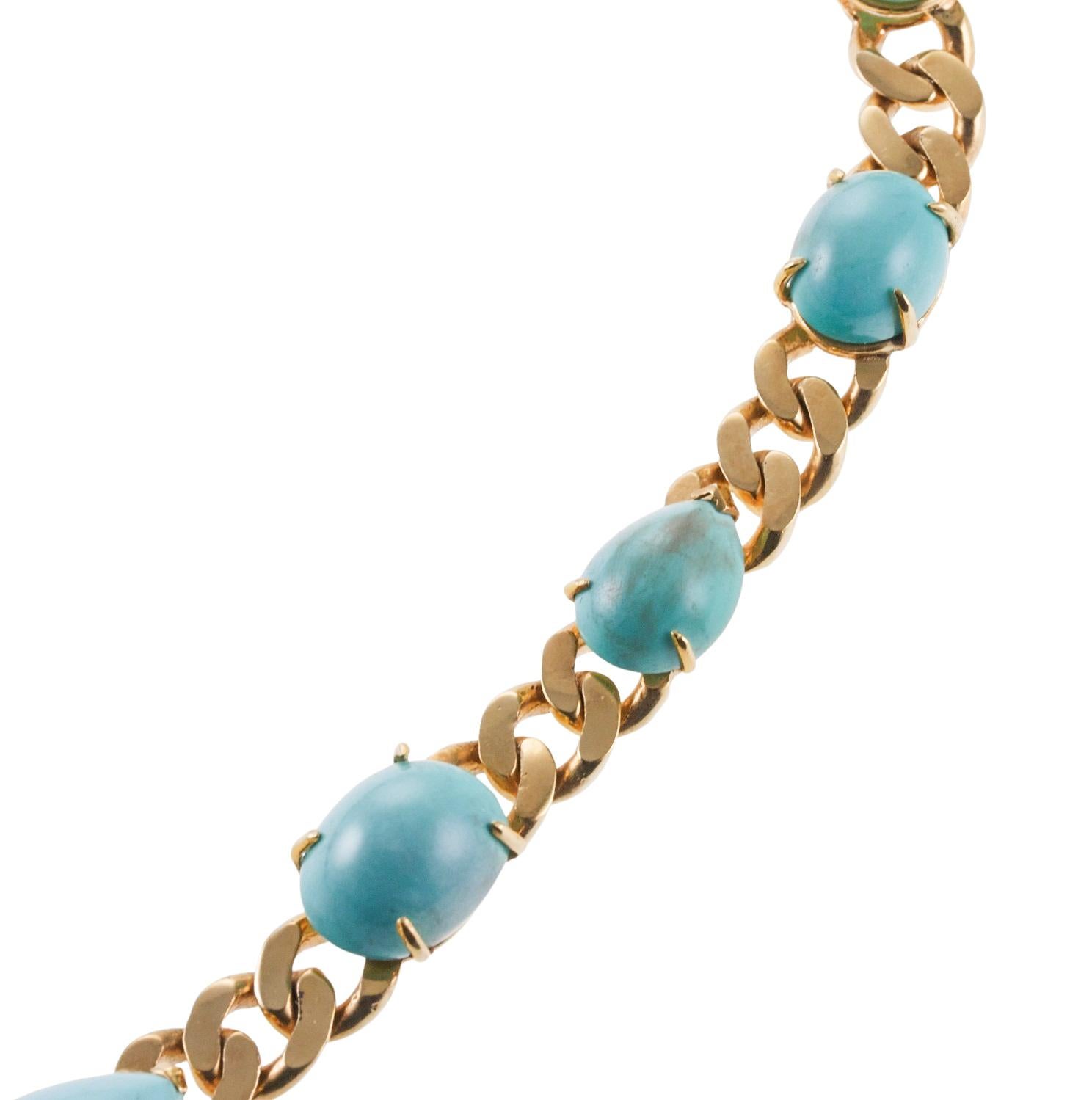 Marquise Cut Impressive Diamond Turquoise Gold 1980s Necklace For Sale