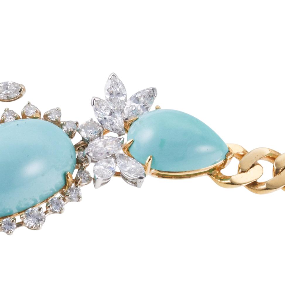 Impressionante collana in oro con diamanti e turchesi degli anni '80 in vendita 1