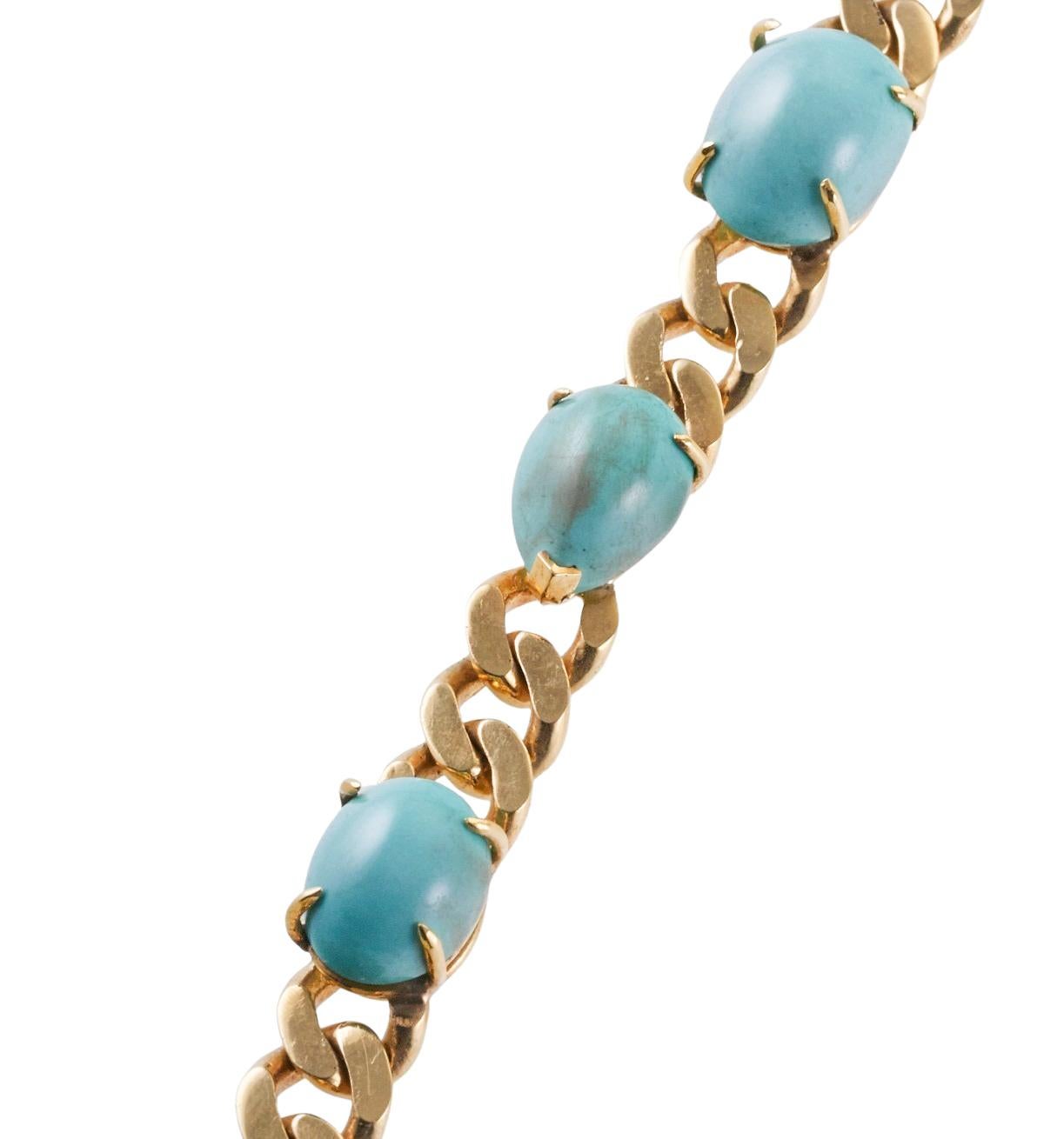 Impressive Diamond Turquoise Gold 1980s Necklace For Sale 2