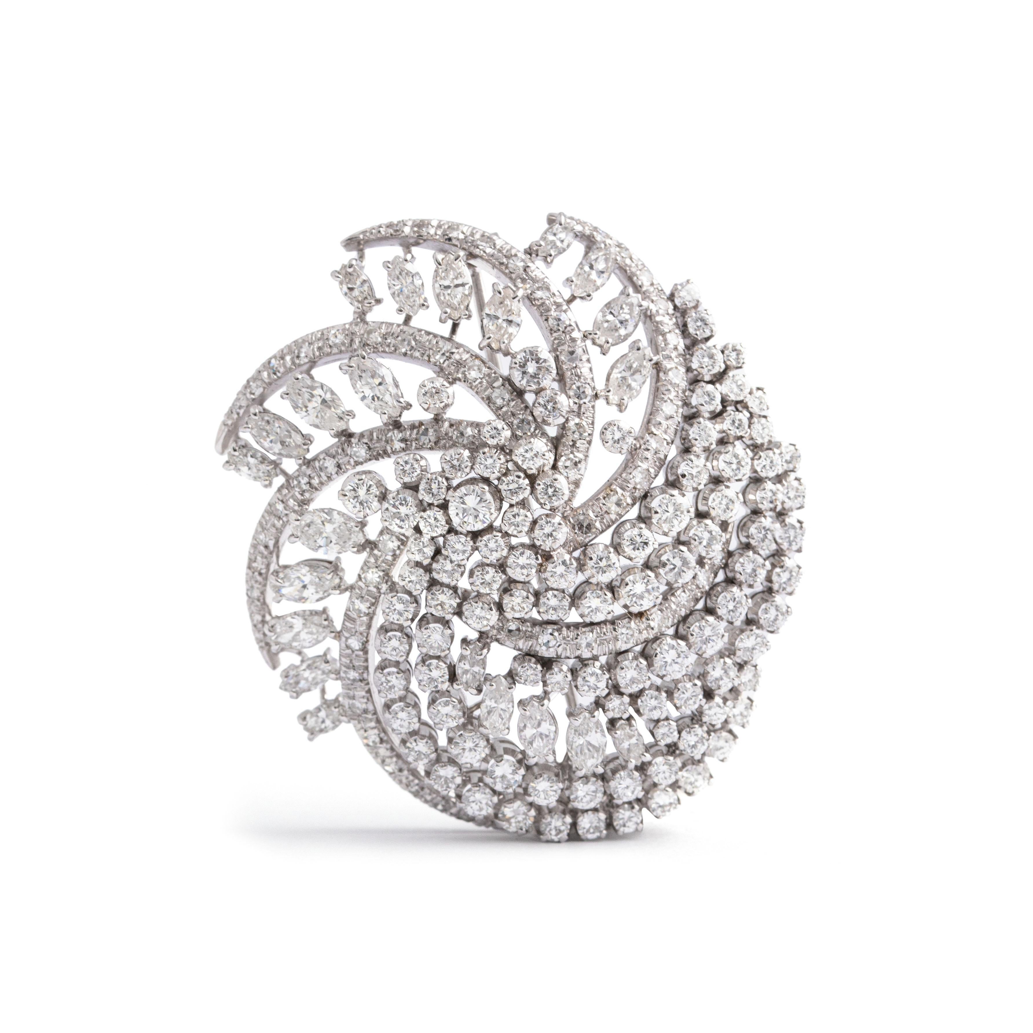 Aesthetic Movement Impressive Diamond White Gold Brooch For Sale