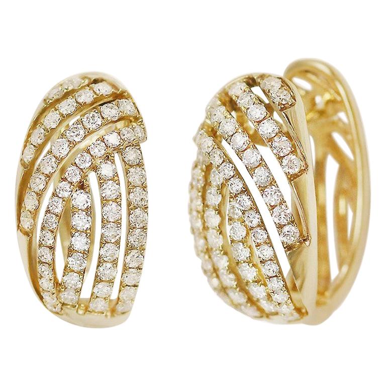Impressive Diamond Yellow Gold Lever-Back Earrings For Sale