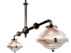 Impressive Double Long Arm Gas Lamp - 3 Piece Holophane Shades