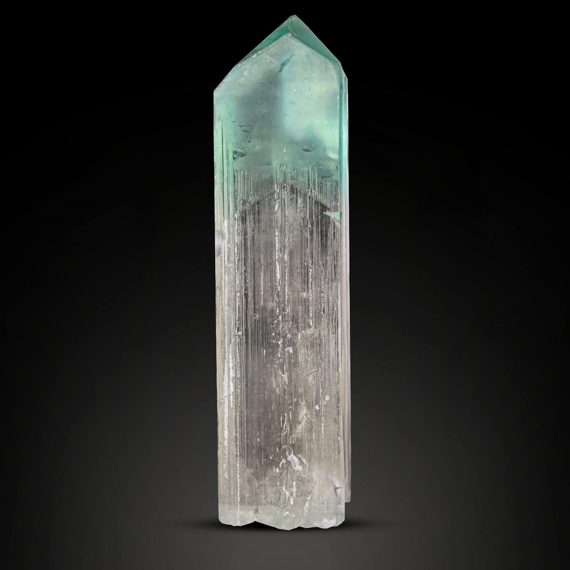 Dim: H: 17 x W: 4 x D: 2.8 cm 

Wt: 503 g

Specimen Type: Bi color Hiddenite Kunzite crystal 

Treatment: None 

Color: Green 




Hiddenite Kunzite crystals from Afghanistan are renowned for their stunning beauty and metaphysical properties. This