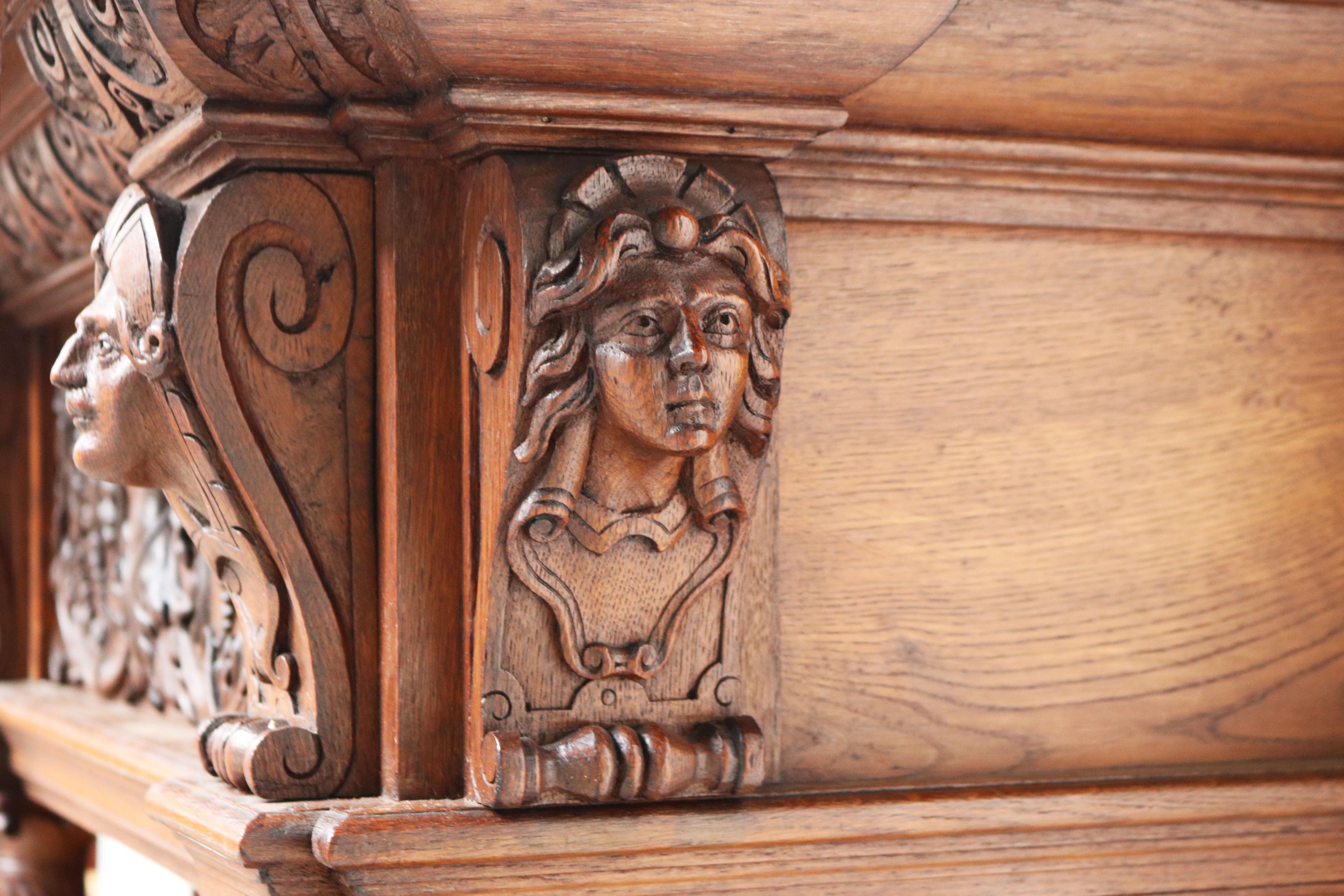 Impressive Dutch Renaissance Revival 19th Century Cabinet Carved Angels & Lions For Sale 3