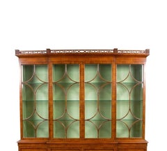 Impressive Early 20th Century George III Style Inlaid Walnut Breakfront Cabinet