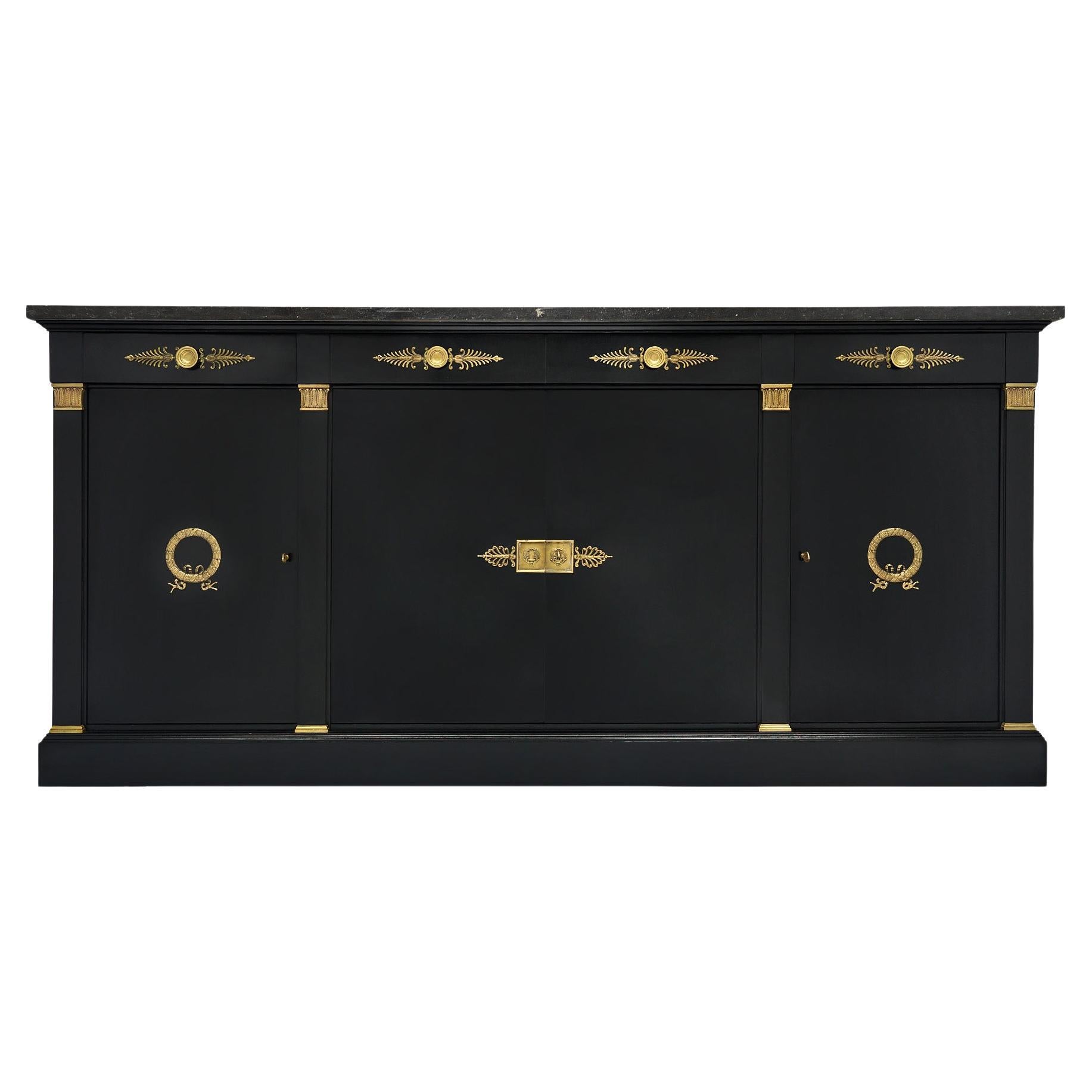 Impressive, Ebonized Empire Buffet, Marble, Bronze, France 1880s
