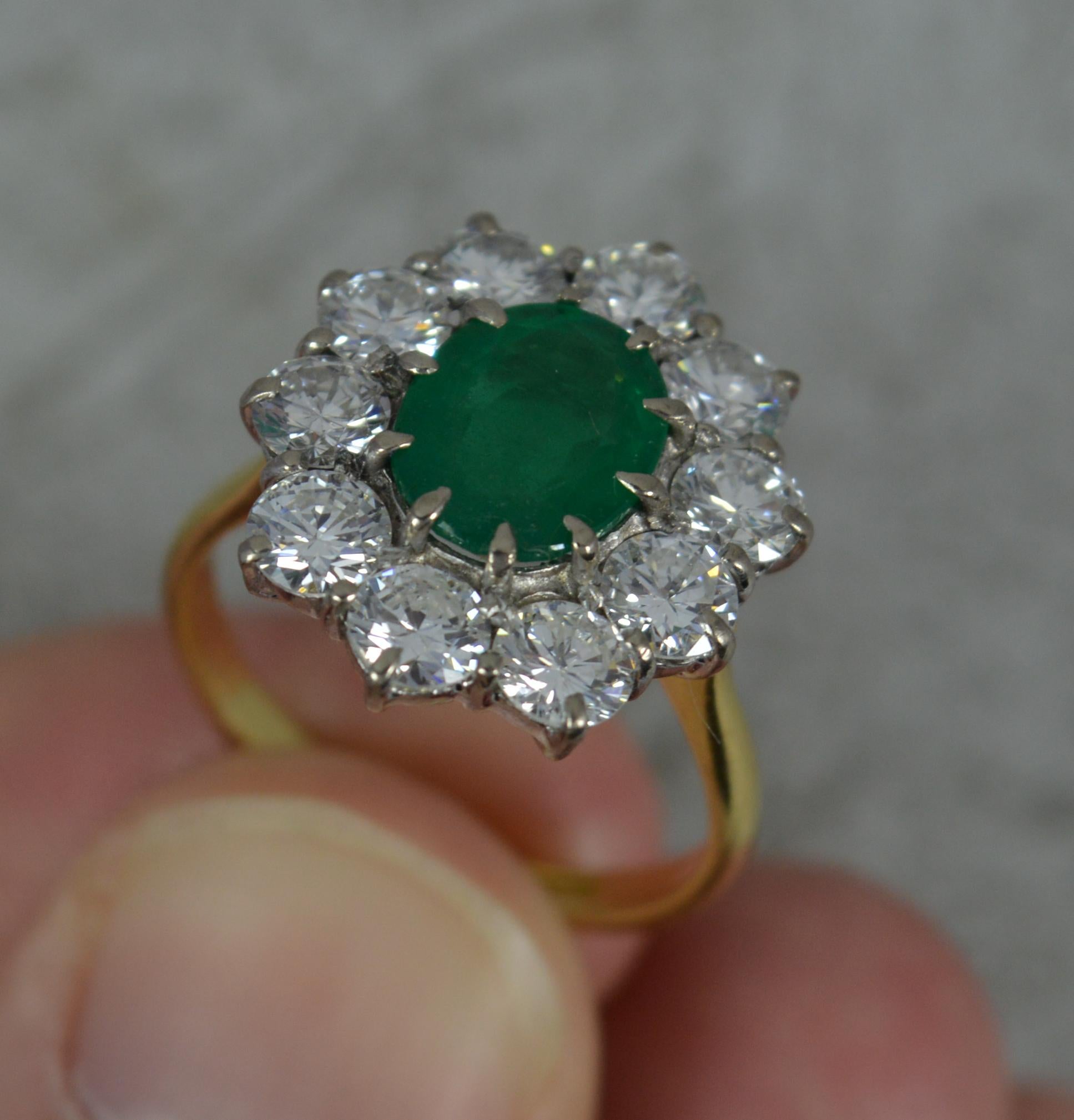 Impressive Emerald and 2.00ct Diamond 18ct Gold Cluster Ring 4