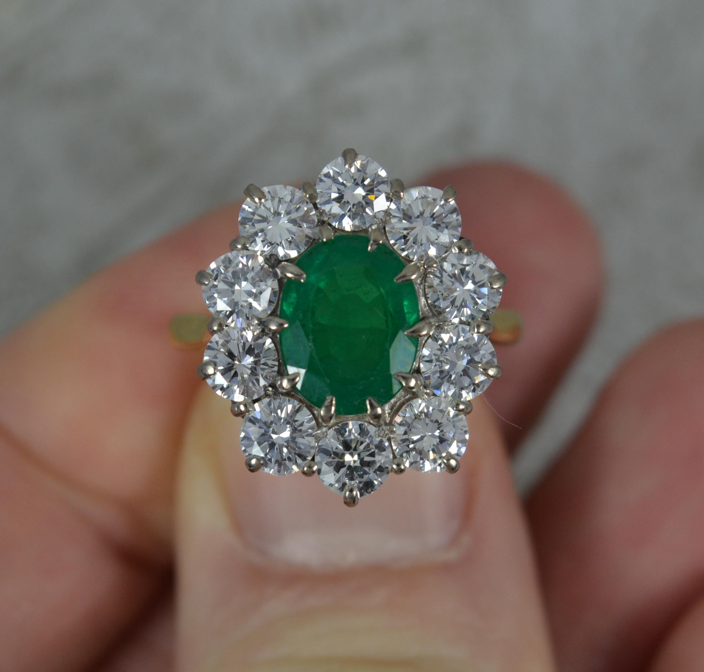 Impressive Emerald and 2.00ct Diamond 18ct Gold Cluster Ring 5